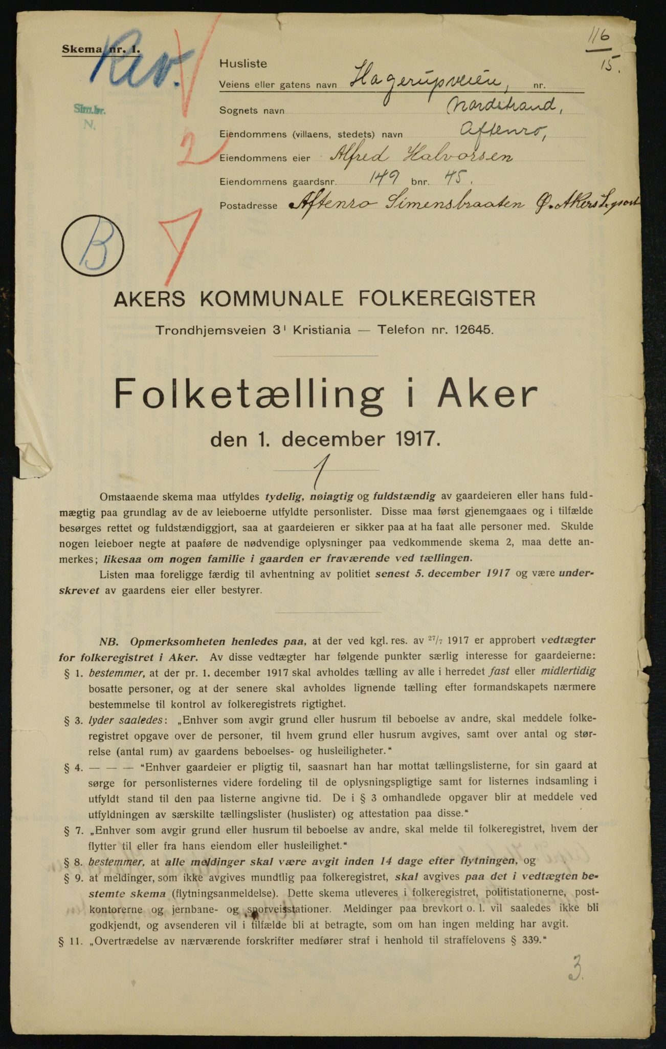 OBA, Municipal Census 1917 for Aker, 1917, p. 23814