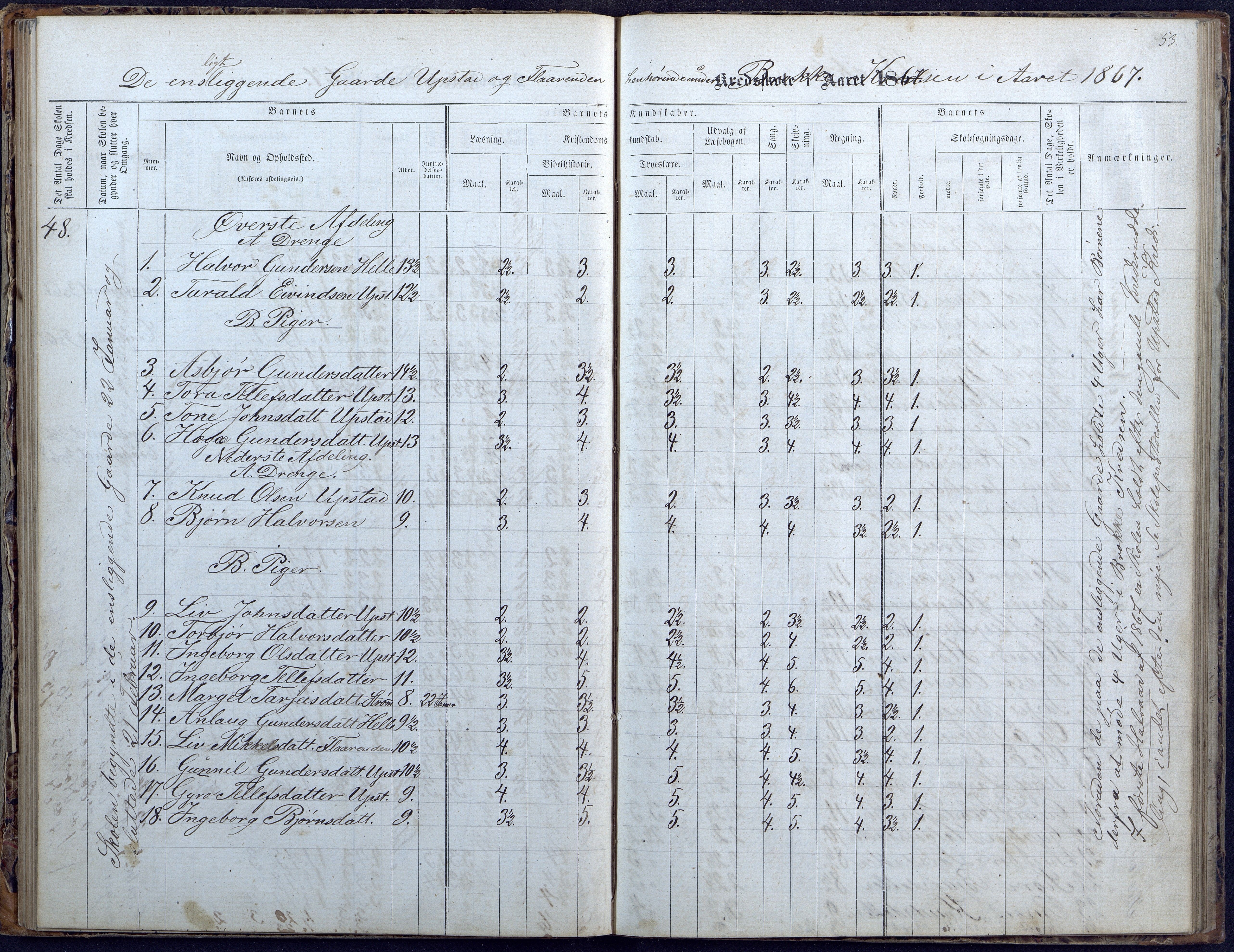 Hylestad kommune, AAKS/KA0939-PK/03/03b/L0004: Skoleprotokoll for Haugen og Brokke krets, 1863-1888, p. 53