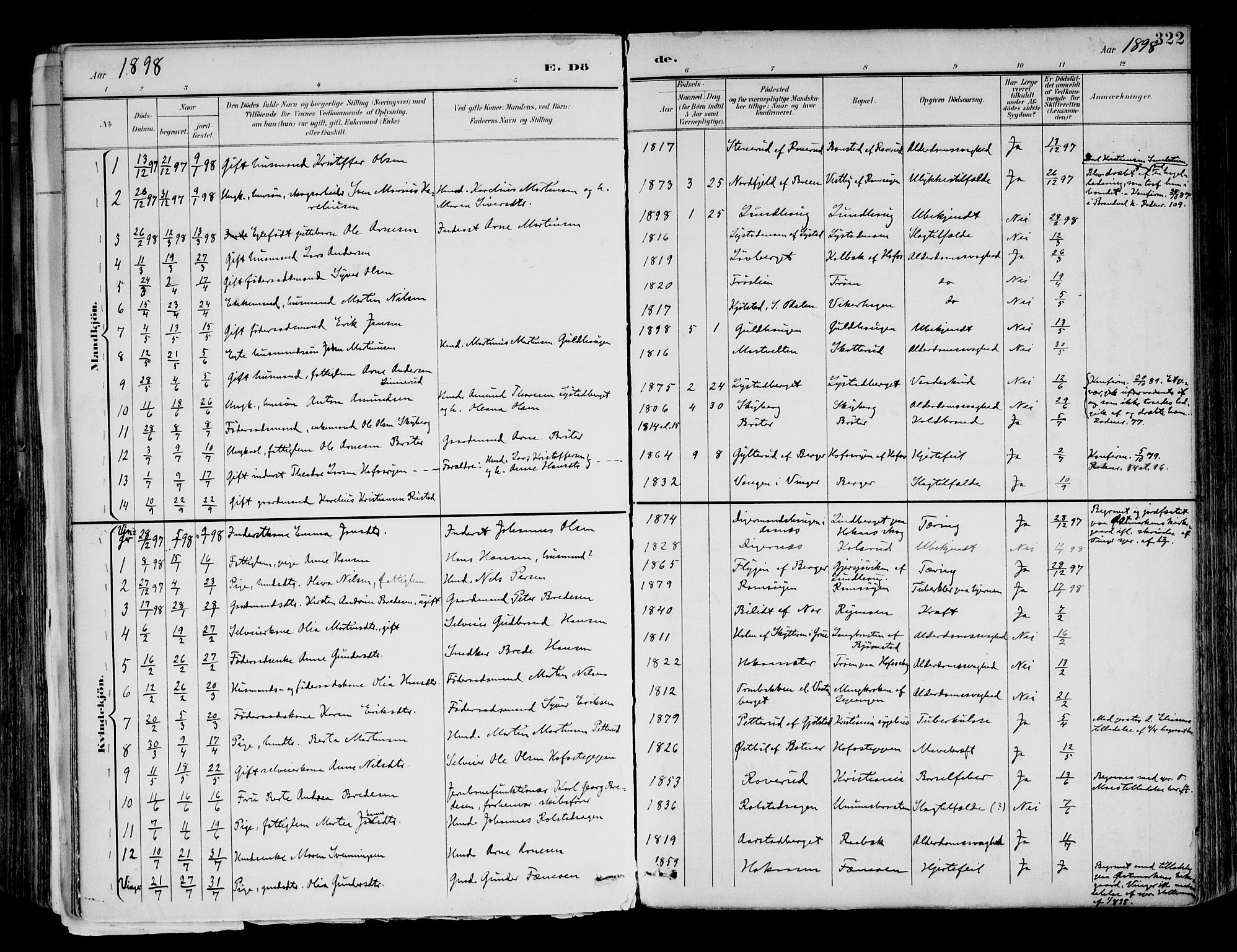 Brandval prestekontor, SAH/PREST-034/H/Ha/Haa/L0003: Parish register (official) no. 3, 1894-1909, p. 322