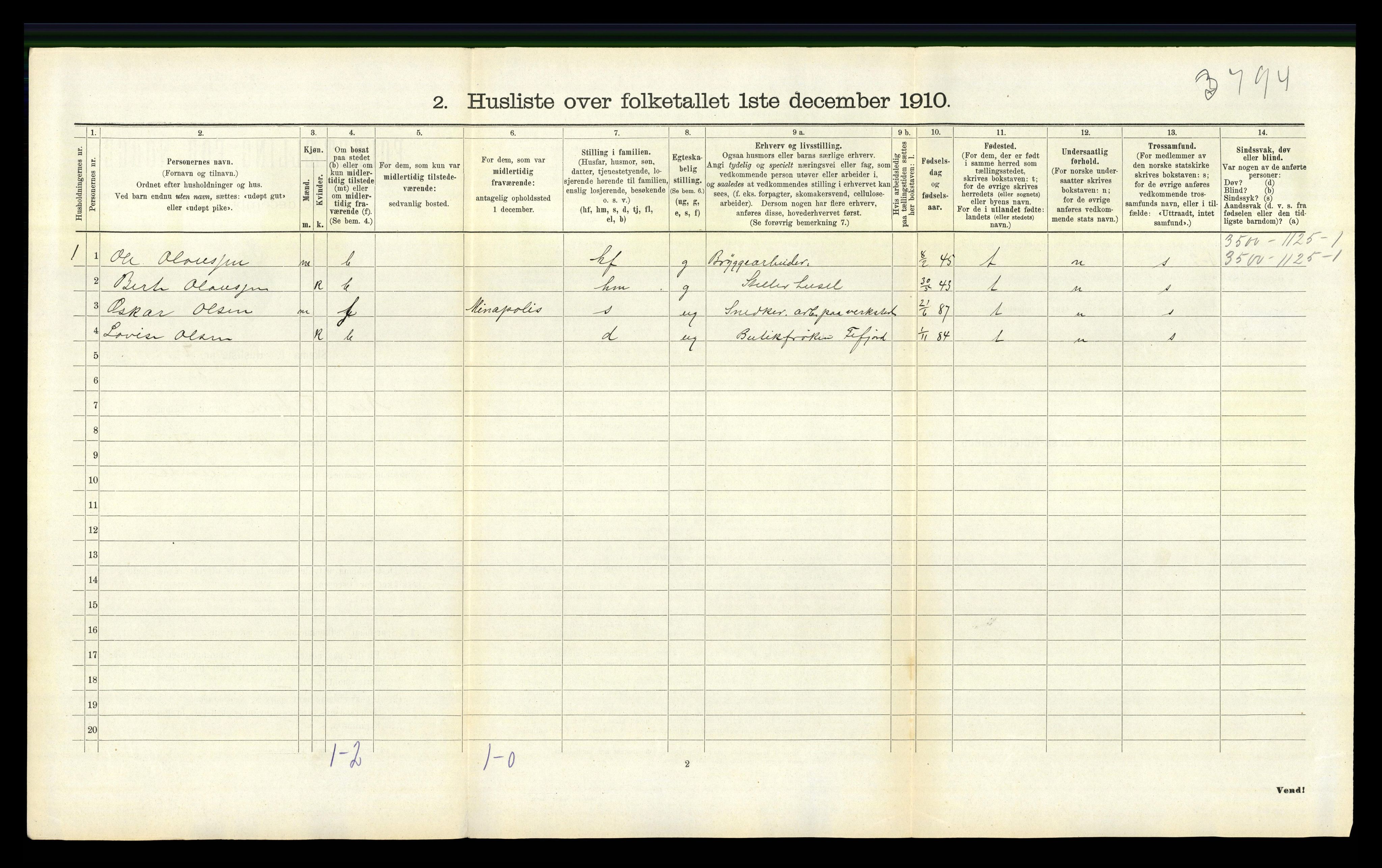 RA, 1910 census for Nes, 1910, p. 504