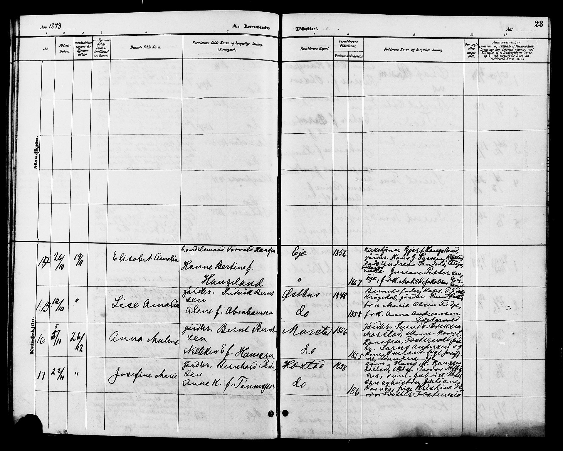 Flekkefjord sokneprestkontor, AV/SAK-1111-0012/F/Fb/Fbb/L0004: Parish register (copy) no. B 4, 1889-1907, p. 23