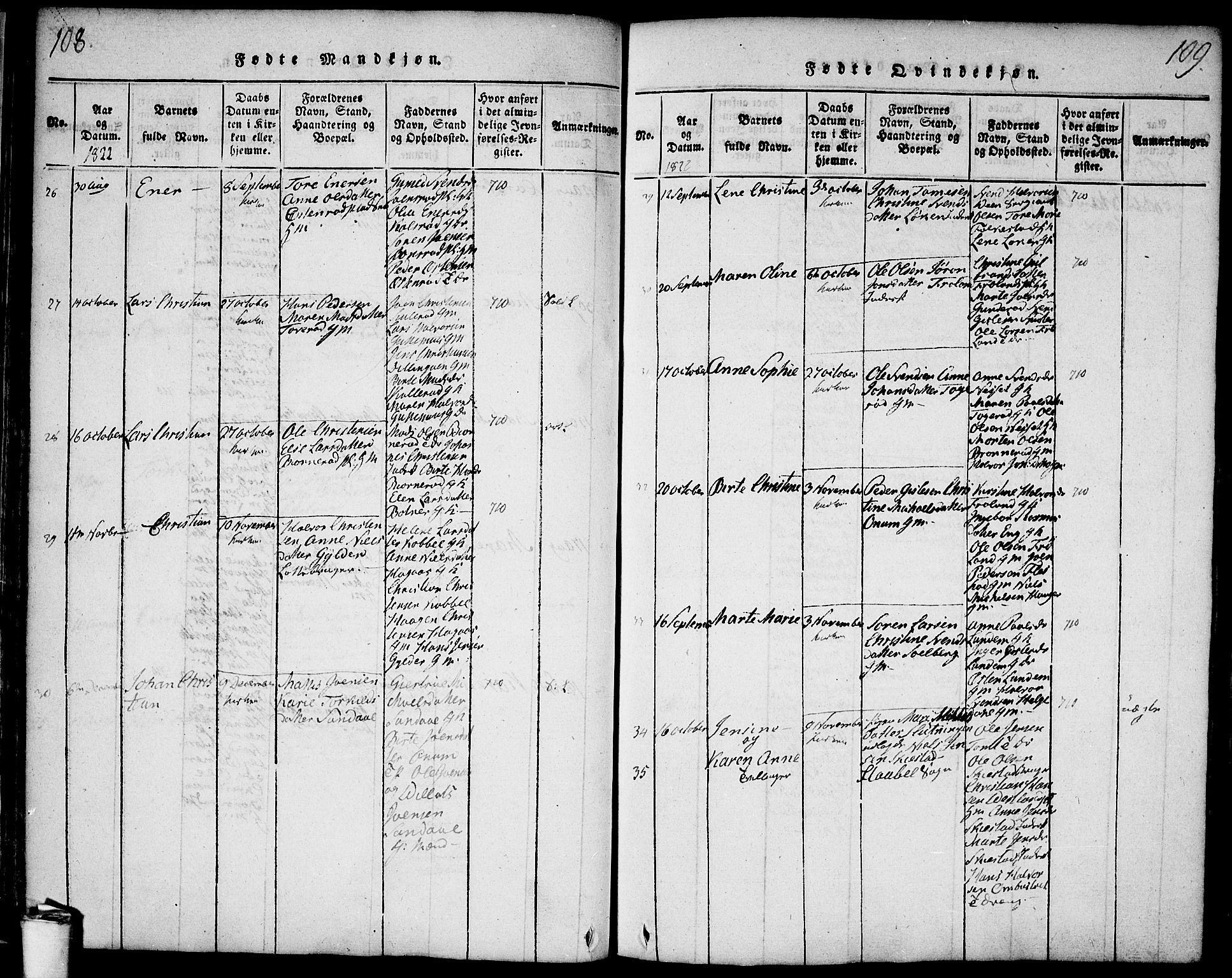 Våler prestekontor Kirkebøker, AV/SAO-A-11083/F/Fa/L0005: Parish register (official) no. I 5, 1815-1839, p. 108-109