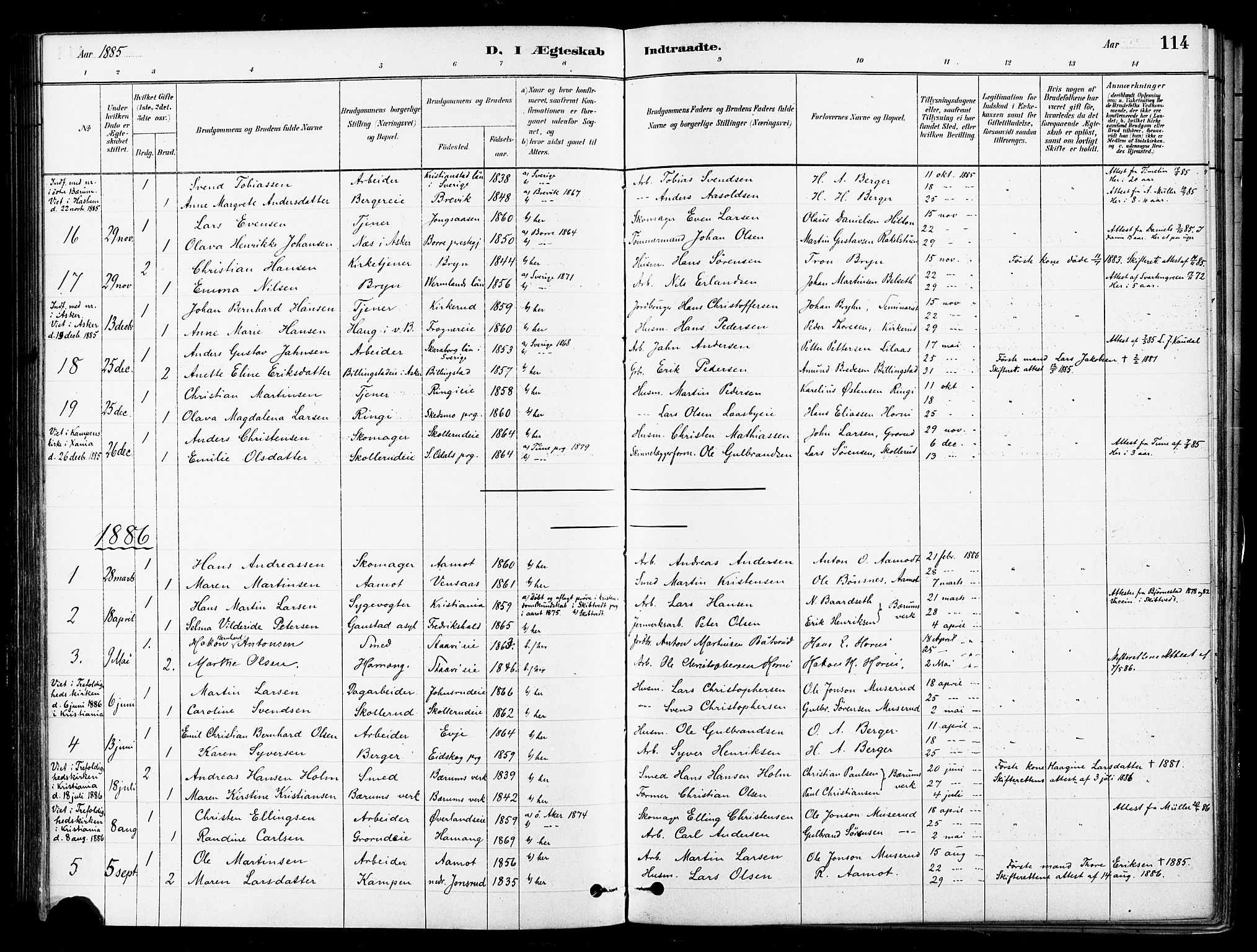 Asker prestekontor Kirkebøker, SAO/A-10256a/F/Fb/L0002: Parish register (official) no. II 2, 1879-1921, p. 114