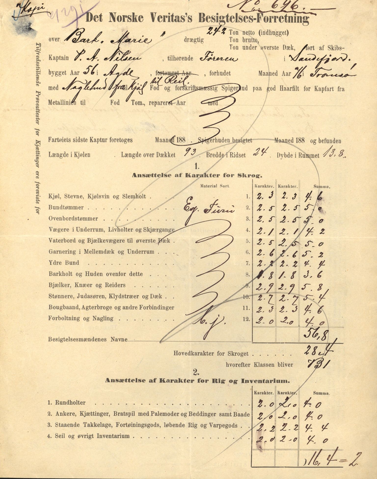 Pa 63 - Østlandske skibsassuranceforening, VEMU/A-1079/G/Ga/L0023/0012: Havaridokumenter / Columbus, Christiane Sophie, Marie, Jarlen, Kong Carl XV, 1889, p. 42