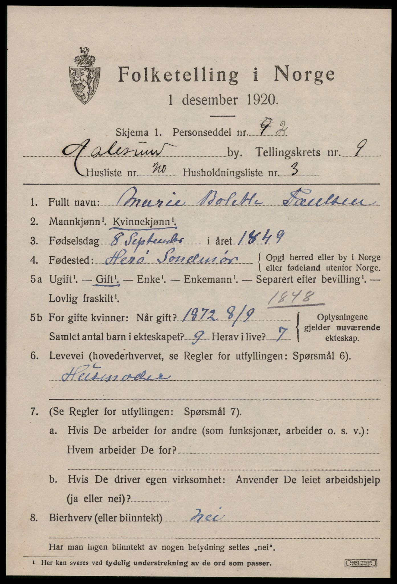 SAT, 1920 census for Ålesund, 1920, p. 23282