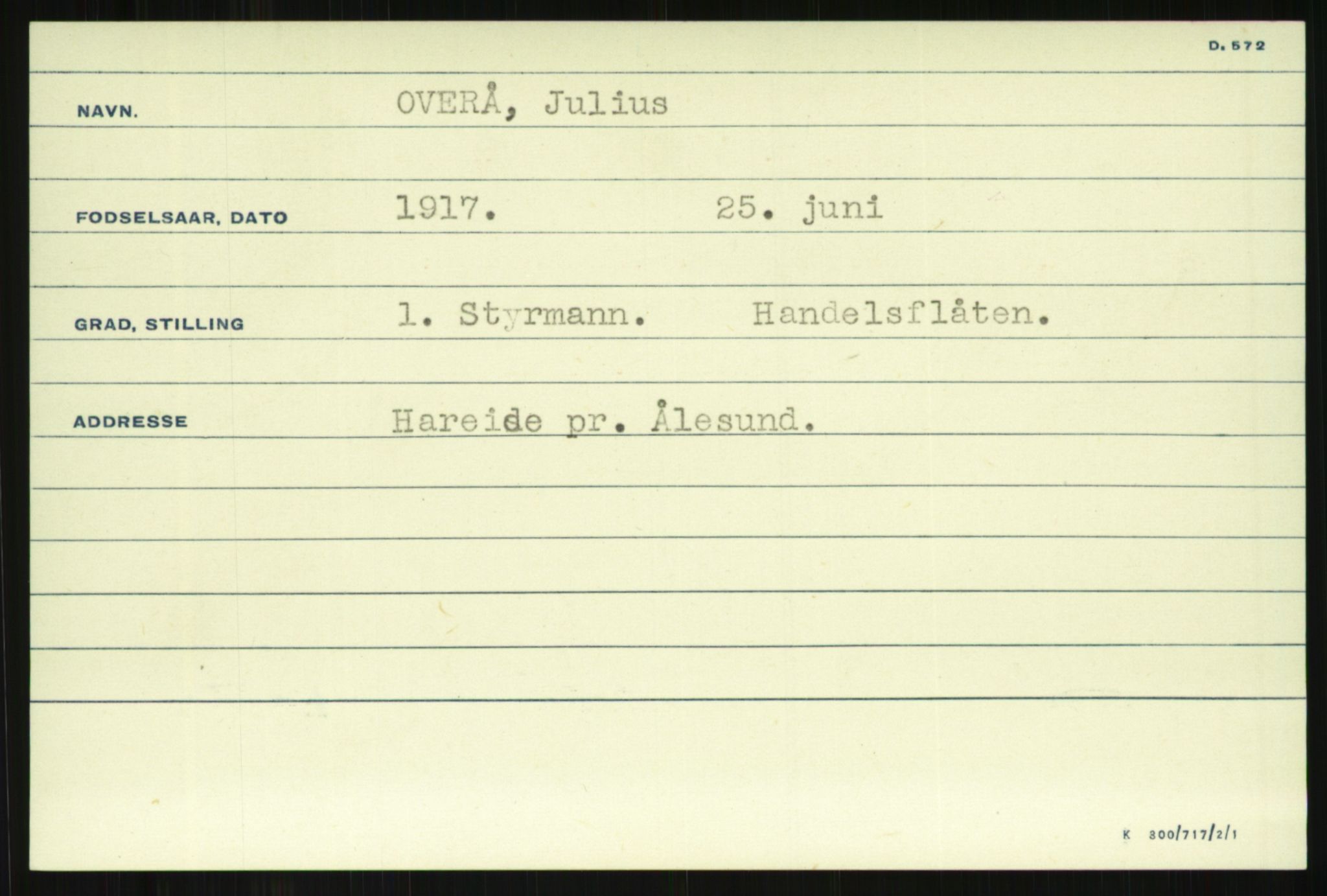 Direktoratet for sjømenn, AV/RA-S-3545/G/Gi/L0008: Alfabetisk ordnet kartotek over krigsdekorasjoner tildelt nordmenn under krigen, Odden - Staalstrøm, 1940-1945, p. 555