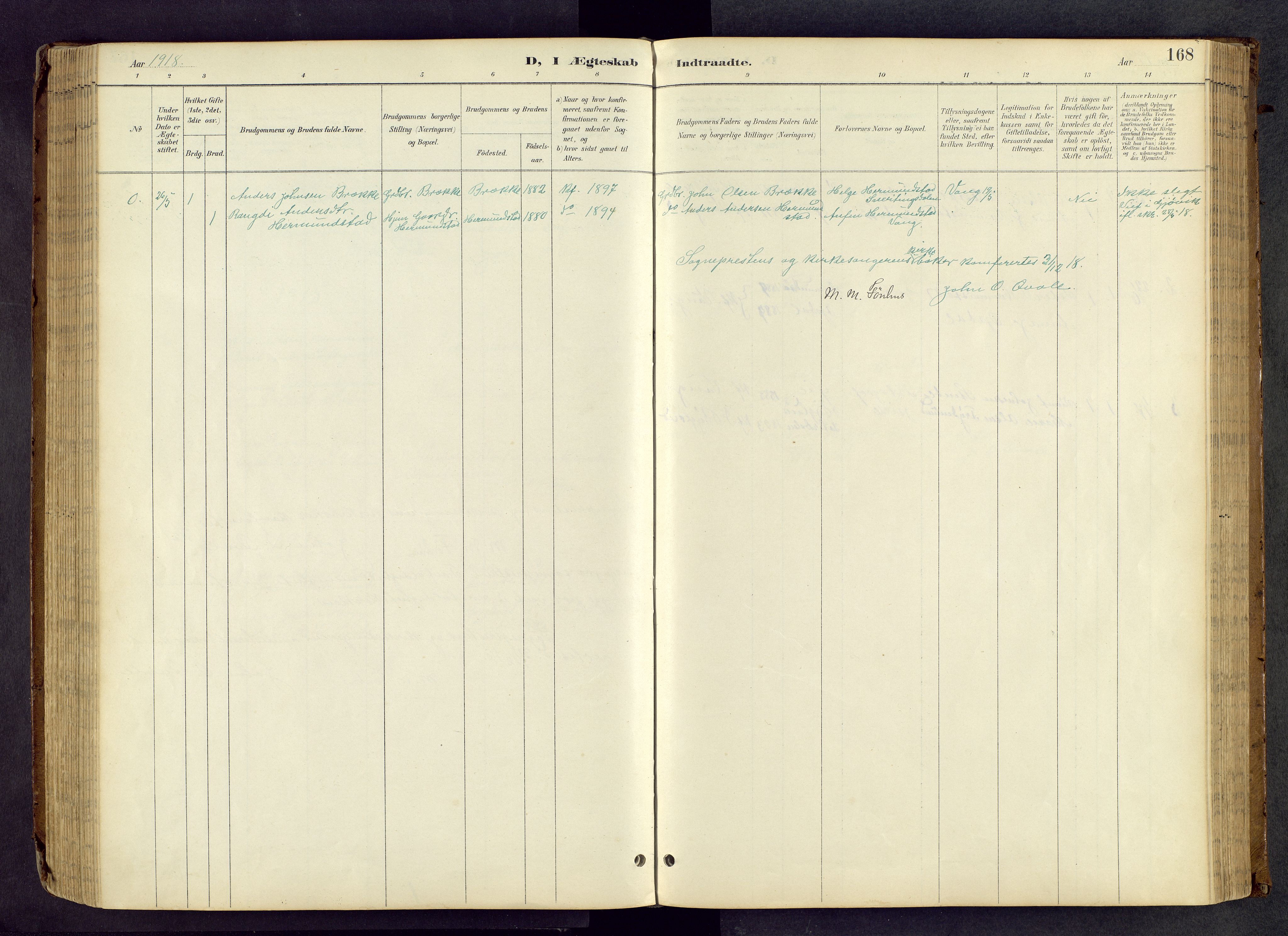 Vang prestekontor, Valdres, SAH/PREST-140/H/Hb/L0005: Parish register (copy) no. 5, 1889-1945, p. 168