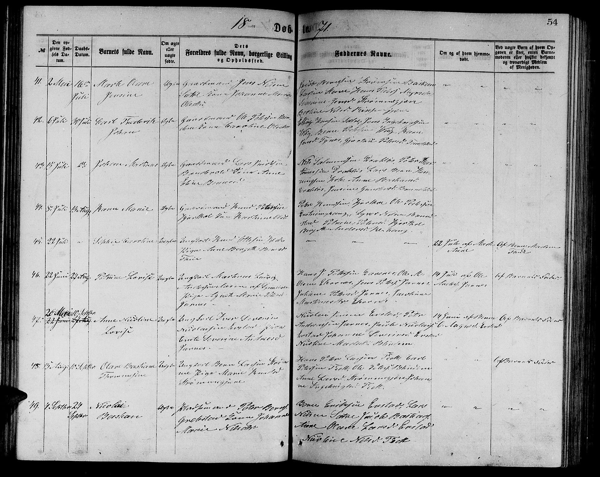 Ministerialprotokoller, klokkerbøker og fødselsregistre - Møre og Romsdal, AV/SAT-A-1454/523/L0338: Parish register (copy) no. 523C01, 1865-1877, p. 54