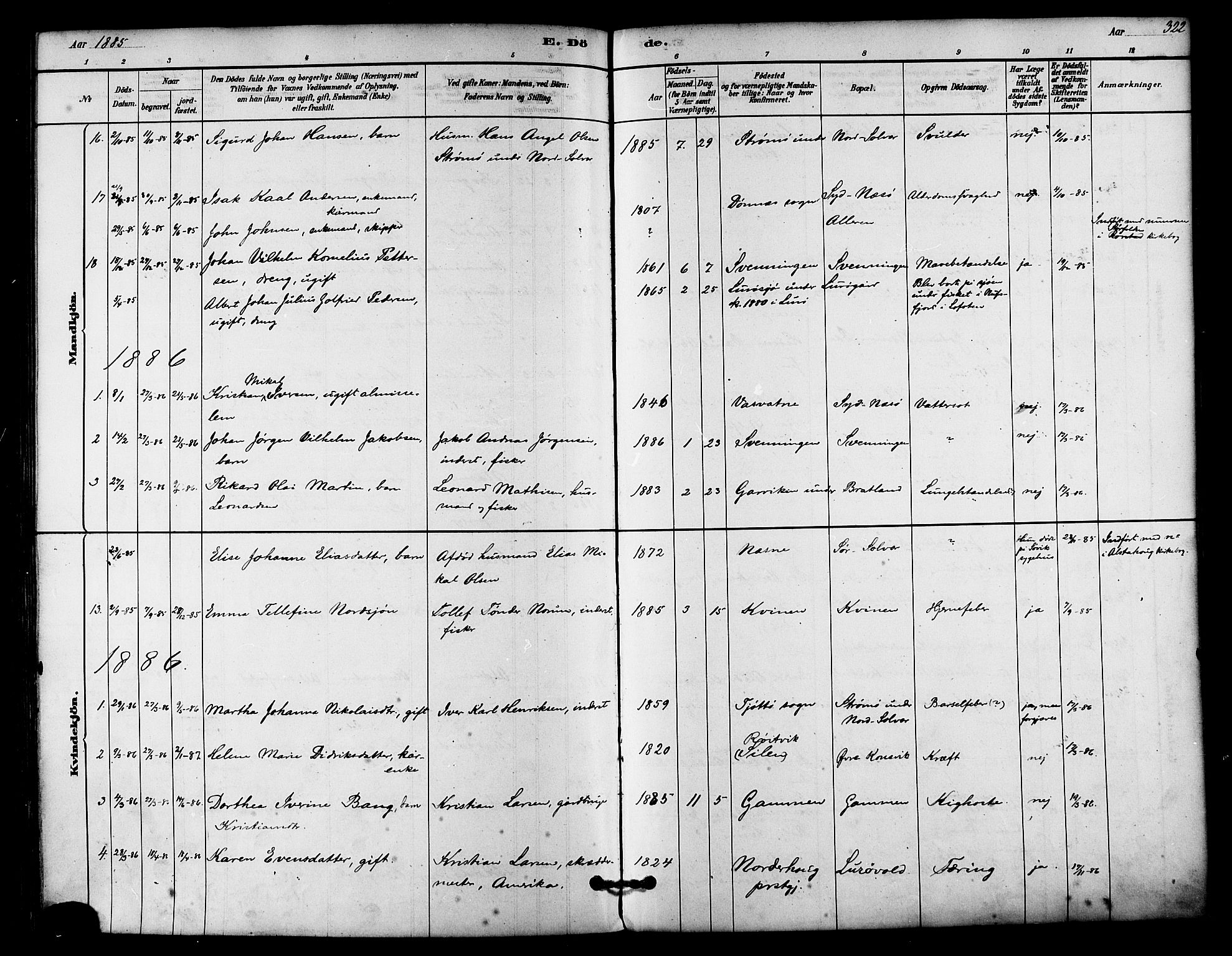 Ministerialprotokoller, klokkerbøker og fødselsregistre - Nordland, SAT/A-1459/839/L0568: Parish register (official) no. 839A05, 1880-1902, p. 322