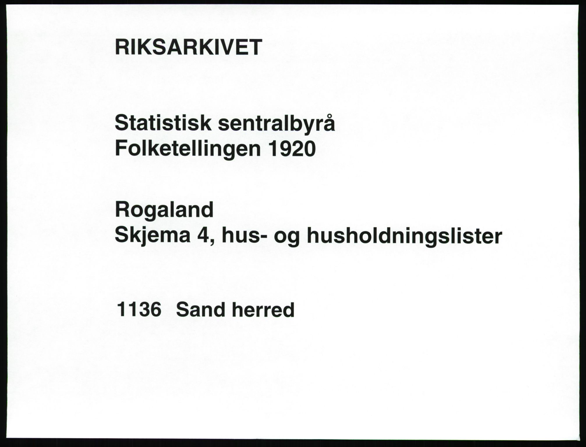 SAST, 1920 census for Sand, 1920, p. 33