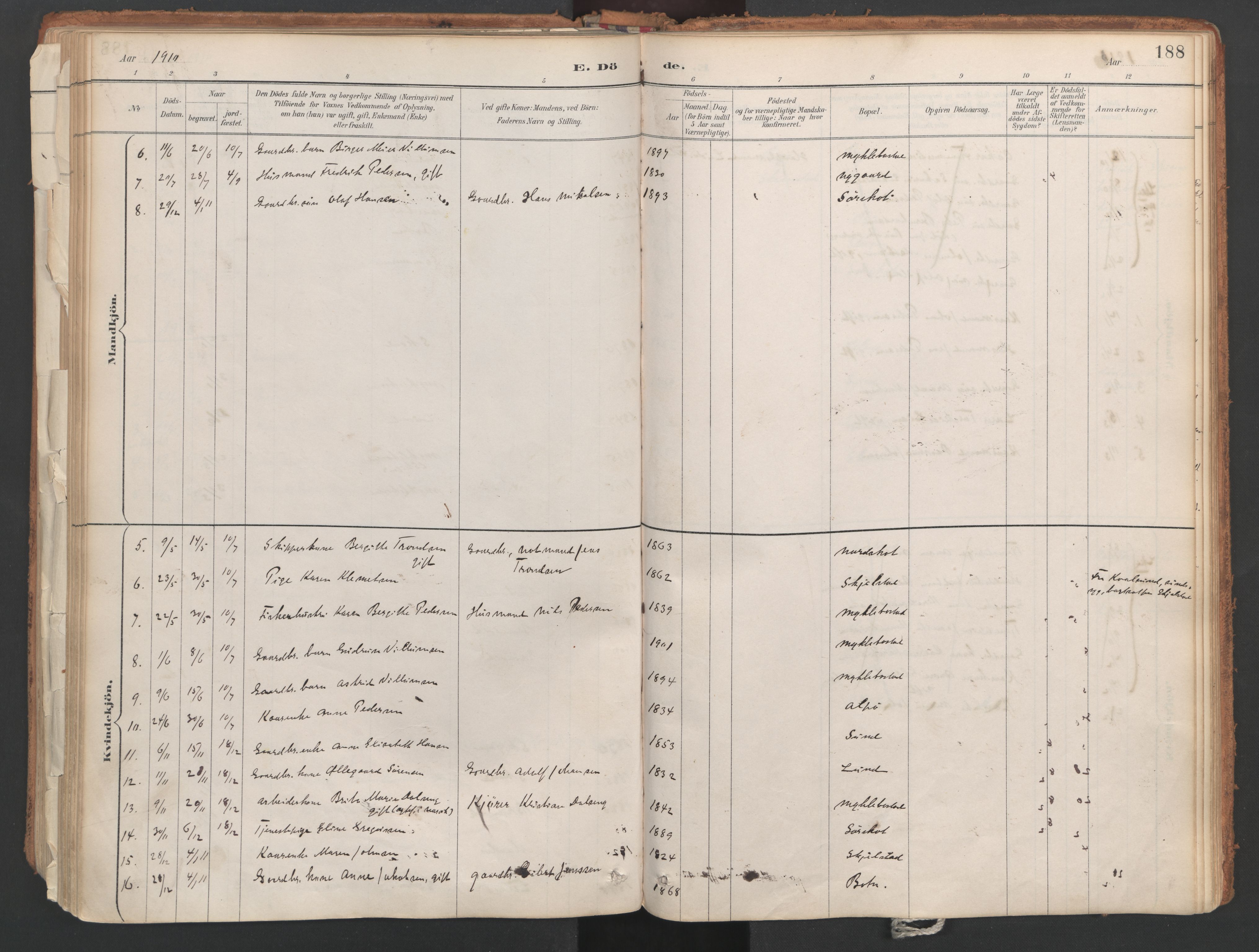 Ministerialprotokoller, klokkerbøker og fødselsregistre - Nordland, AV/SAT-A-1459/857/L0822: Parish register (official) no. 857A02, 1890-1917, p. 188