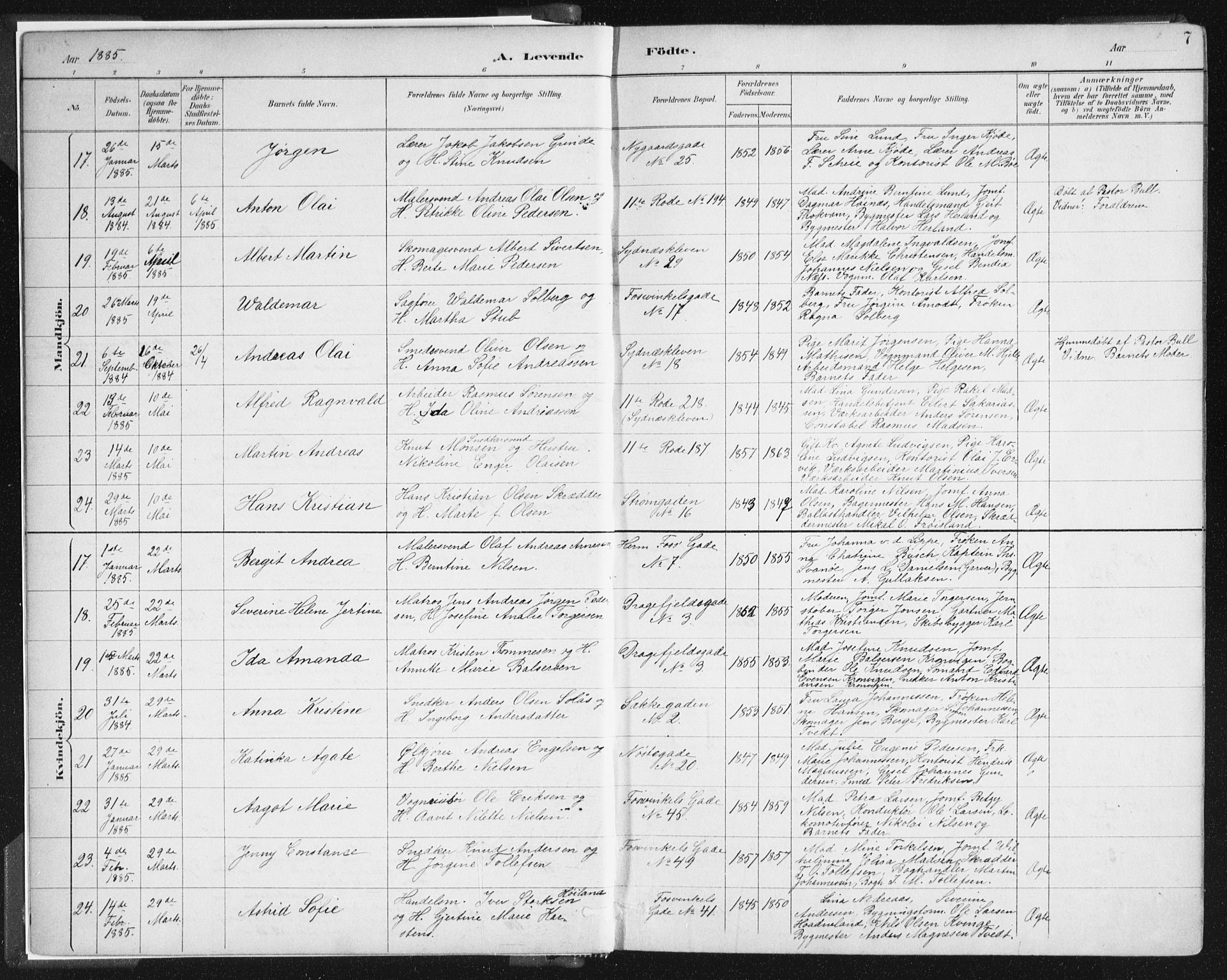 Johanneskirken sokneprestembete, AV/SAB-A-76001/H/Haa/L0001: Parish register (official) no. A 1, 1885-1900, p. 7