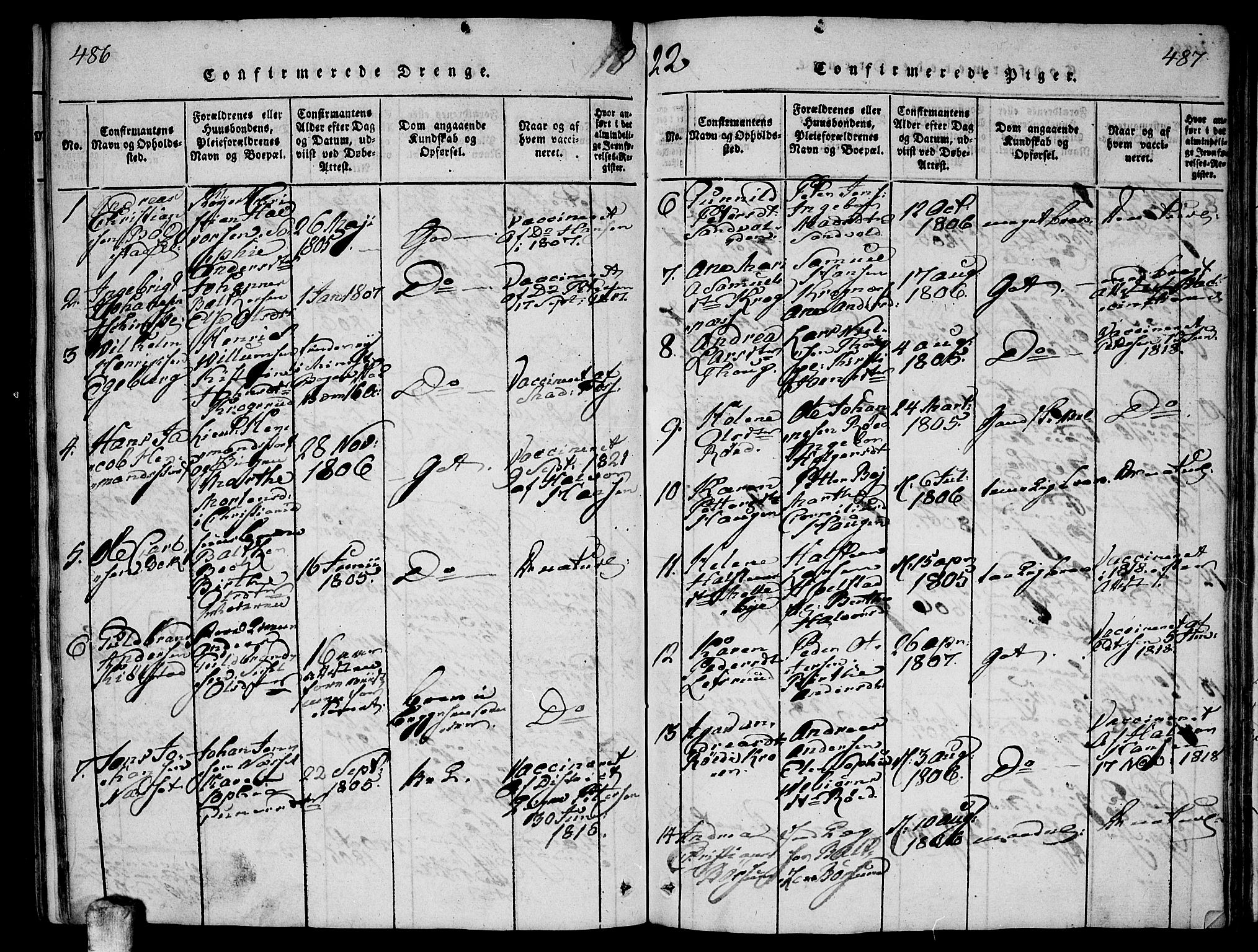 Ås prestekontor Kirkebøker, AV/SAO-A-10894/F/Fa/L0004: Parish register (official) no. I 4, 1818-1826, p. 486-487