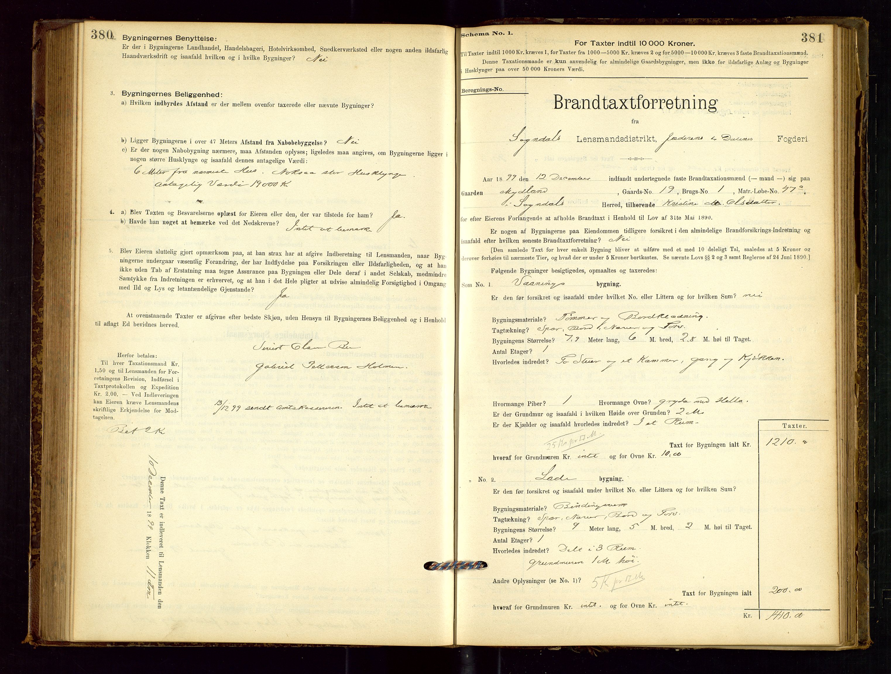 Sokndal lensmannskontor, AV/SAST-A-100417/Gob/L0001: "Brandtaxt-Protokol", 1895-1902, p. 380-381