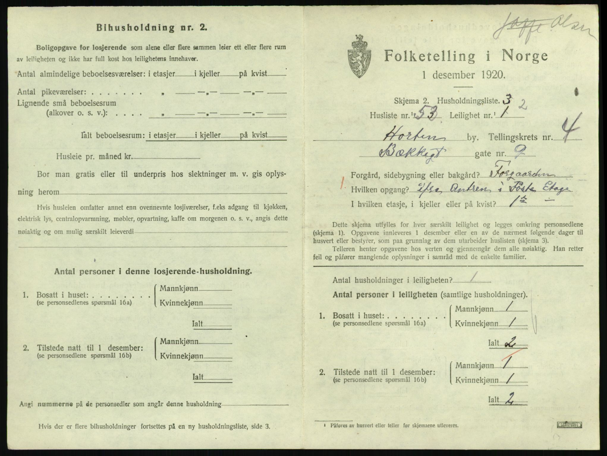 SAKO, 1920 census for Horten, 1920, p. 5053