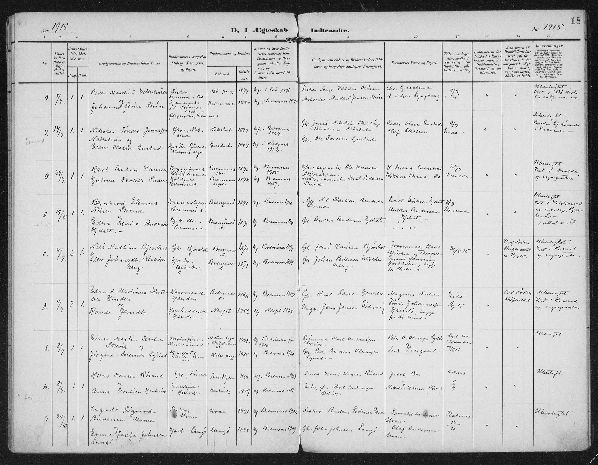 Ministerialprotokoller, klokkerbøker og fødselsregistre - Møre og Romsdal, AV/SAT-A-1454/569/L0822: Parish register (official) no. 569A08, 1908-1919, p. 18