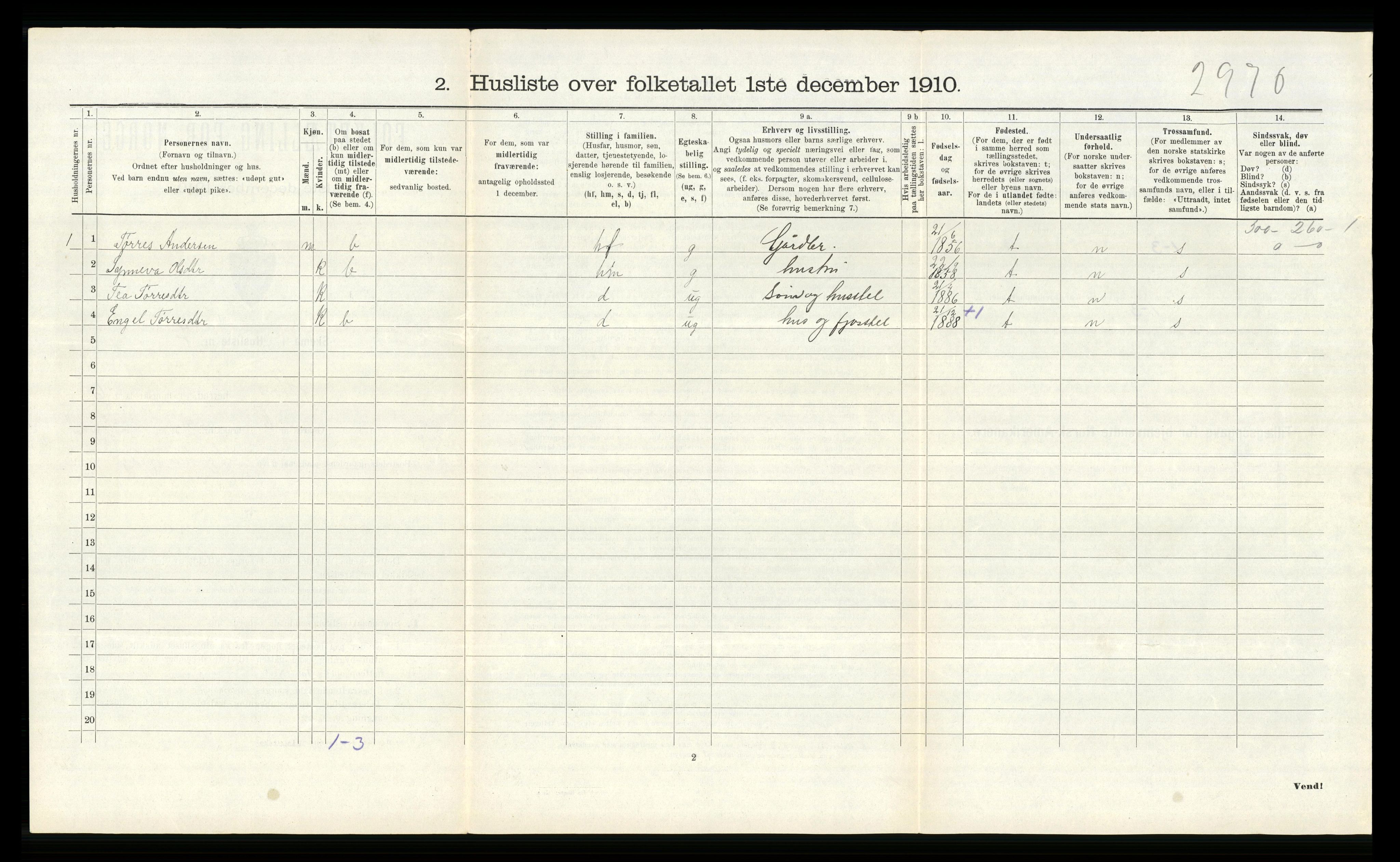 RA, 1910 census for Stord, 1910, p. 870