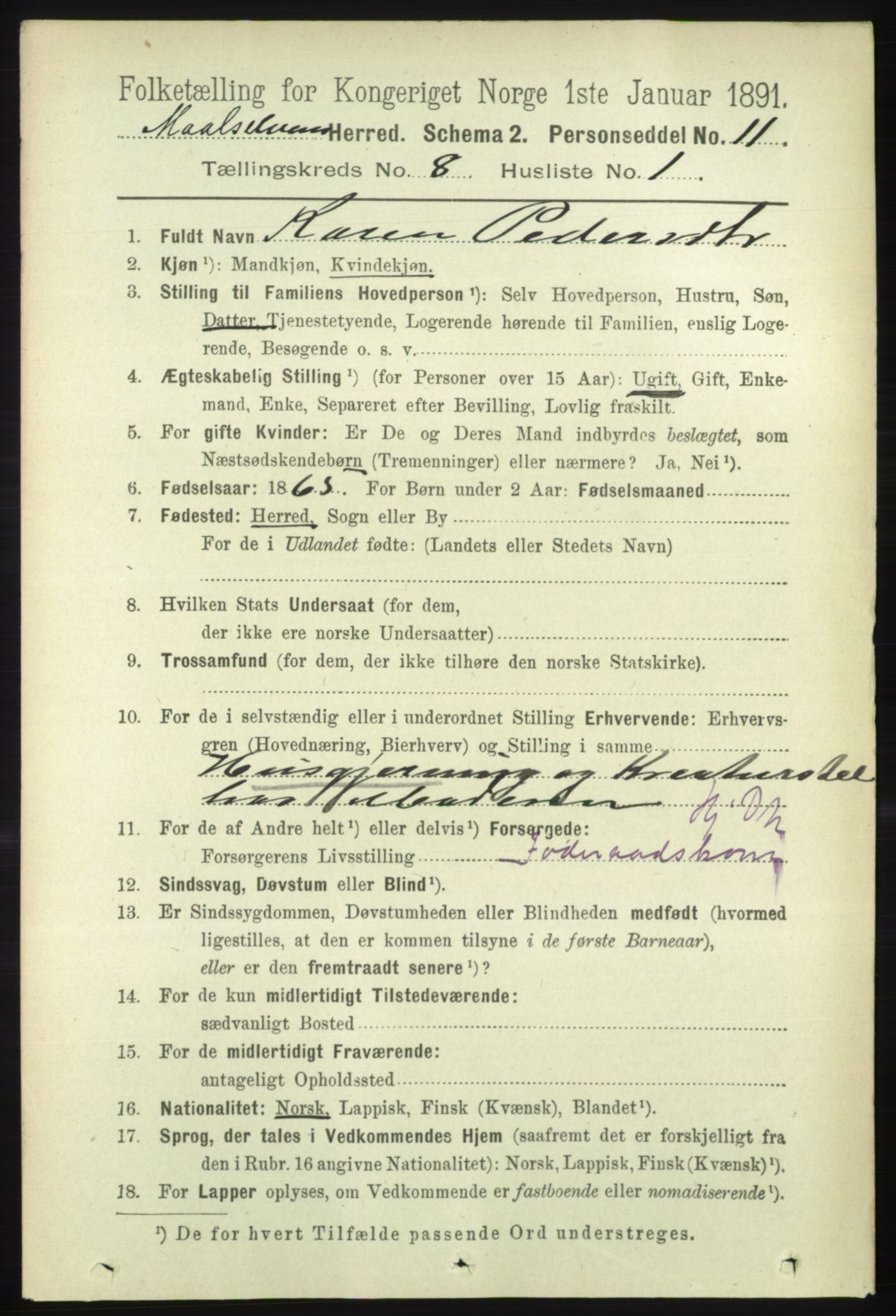 RA, 1891 census for 1924 Målselv, 1891, p. 2538