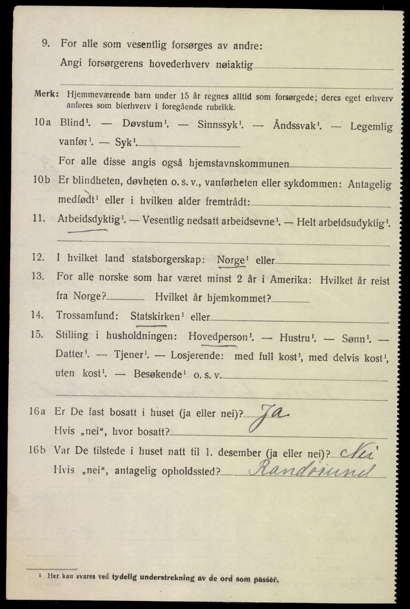 SAK, 1920 census for Oddernes, 1920, p. 3894