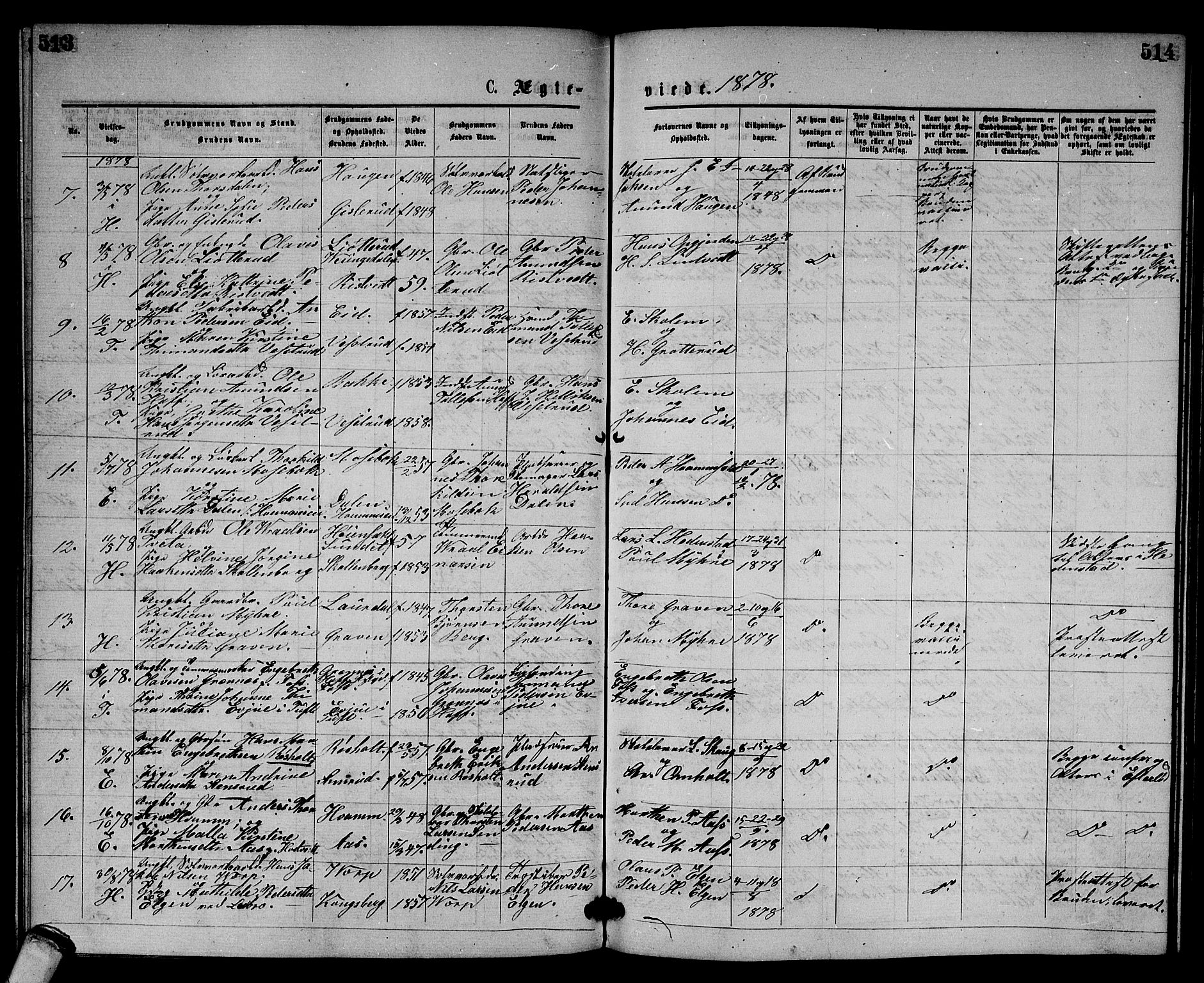 Sandsvær kirkebøker, SAKO/A-244/G/Gb/L0001: Parish register (copy) no. II 1, 1874-1885, p. 513-514