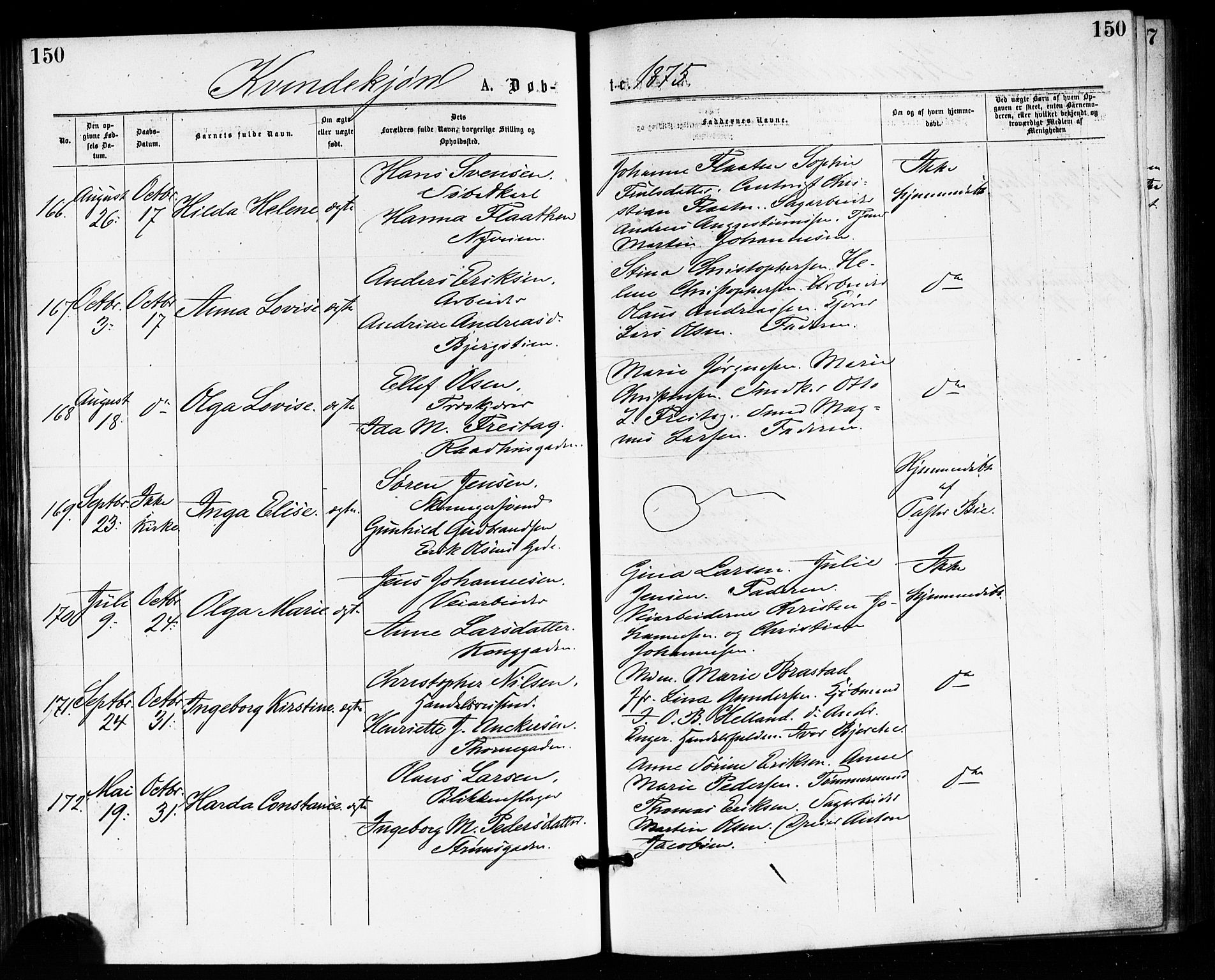 Bragernes kirkebøker, SAKO/A-6/F/Fb/L0005: Parish register (official) no. II 5, 1875-1877, p. 150