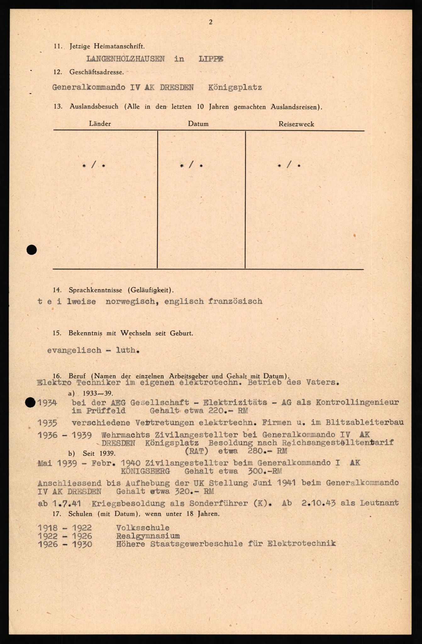 Forsvaret, Forsvarets overkommando II, AV/RA-RAFA-3915/D/Db/L0019: CI Questionaires. Tyske okkupasjonsstyrker i Norge. Tyskere., 1945-1946, p. 101