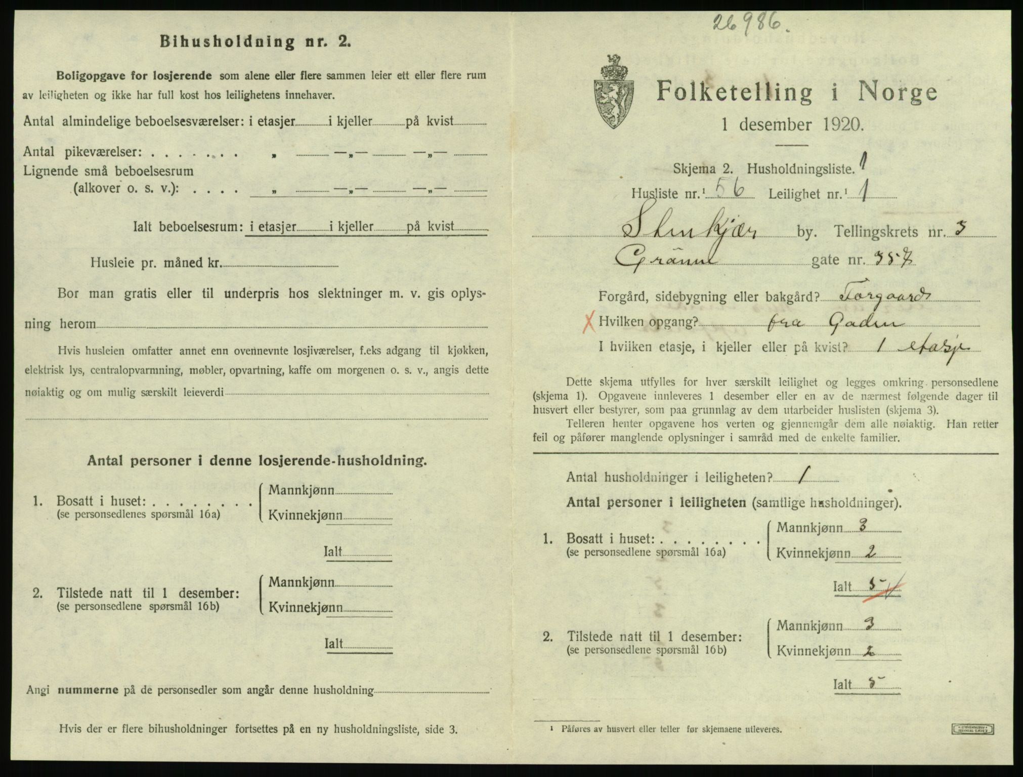 SAT, 1920 census for Steinkjer, 1920, p. 2078