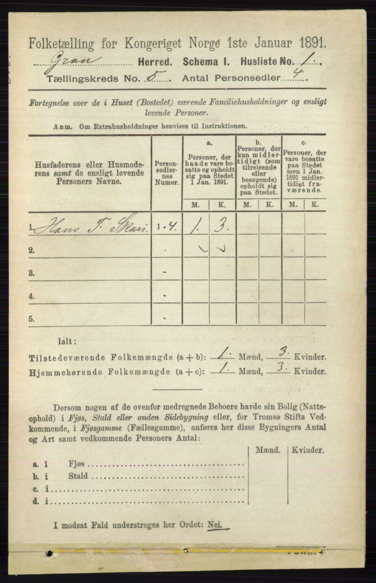 RA, 1891 census for 0534 Gran, 1891, p. 1517