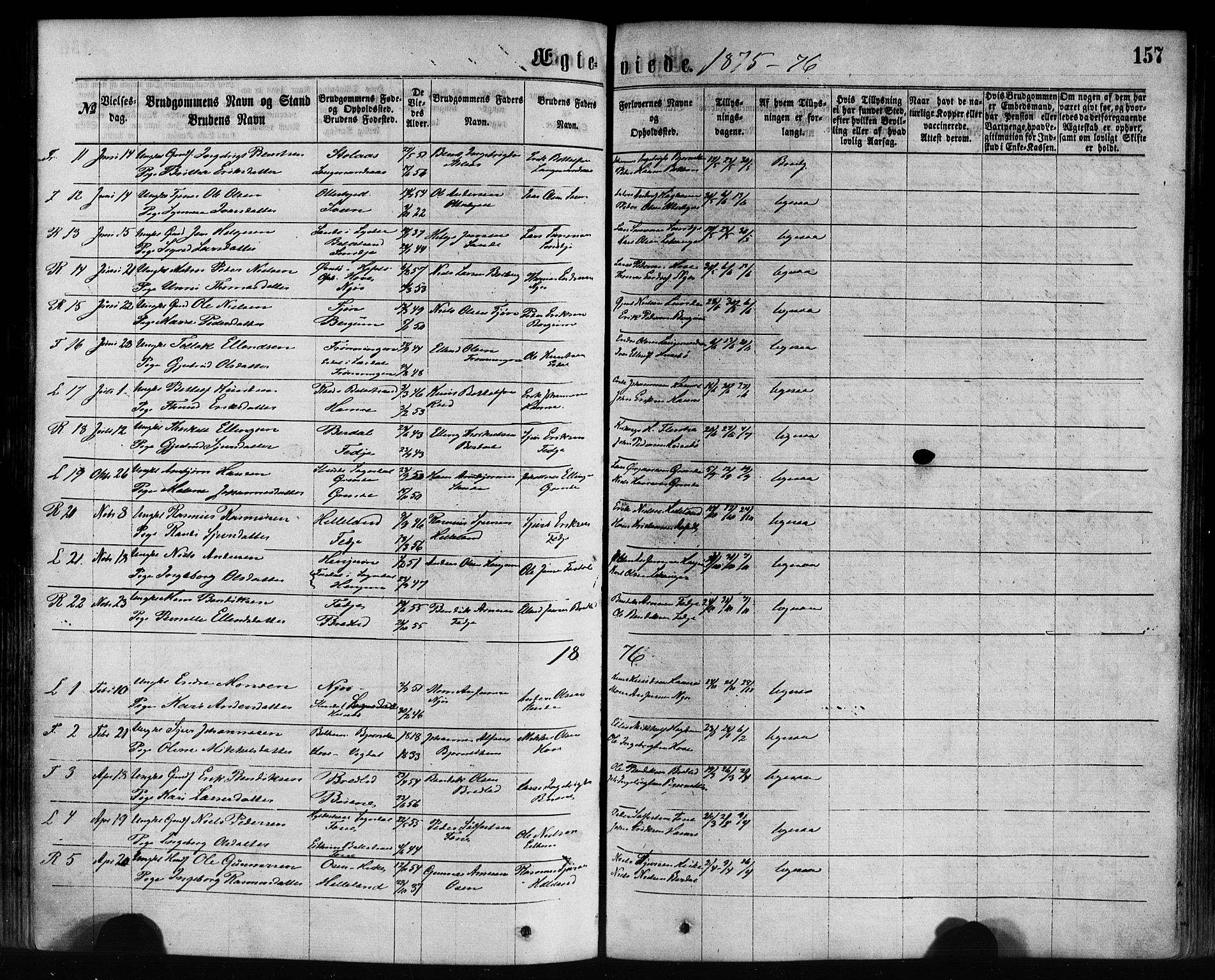 Leikanger sokneprestembete, SAB/A-81001: Parish register (official) no. A 9, 1869-1888, p. 157