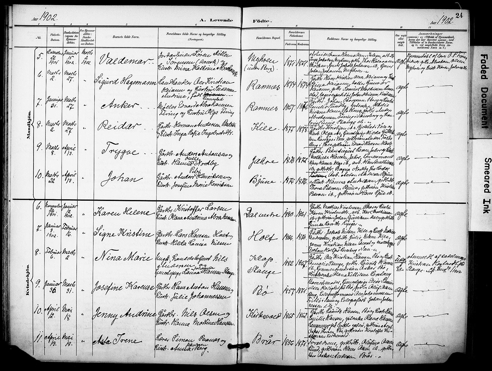 Ramnes kirkebøker, AV/SAKO-A-314/F/Fa/L0008: Parish register (official) no. I 8, 1896-1913, p. 24