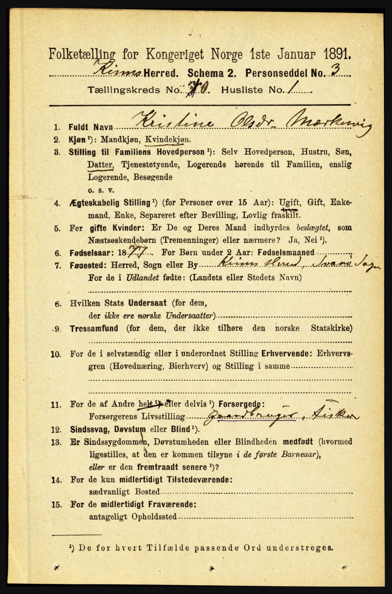 RA, 1891 census for 1437 Kinn, 1891, p. 3797