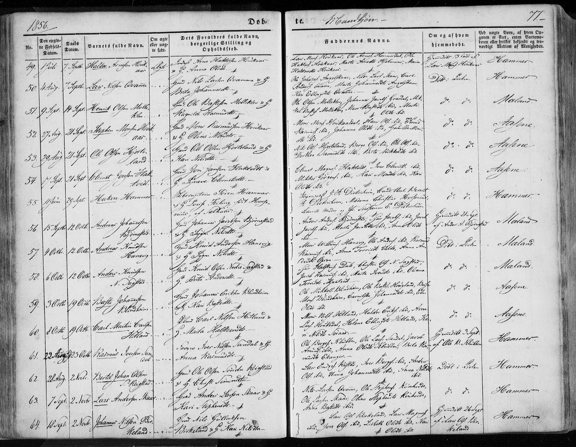 Hamre sokneprestembete, AV/SAB-A-75501/H/Ha/Haa/Haaa/L0013: Parish register (official) no. A 13, 1846-1857, p. 77