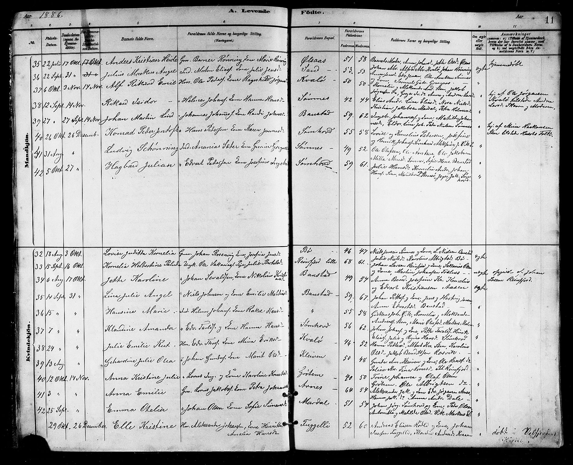 Ministerialprotokoller, klokkerbøker og fødselsregistre - Nordland, SAT/A-1459/812/L0188: Parish register (copy) no. 812C06, 1884-1912, p. 11