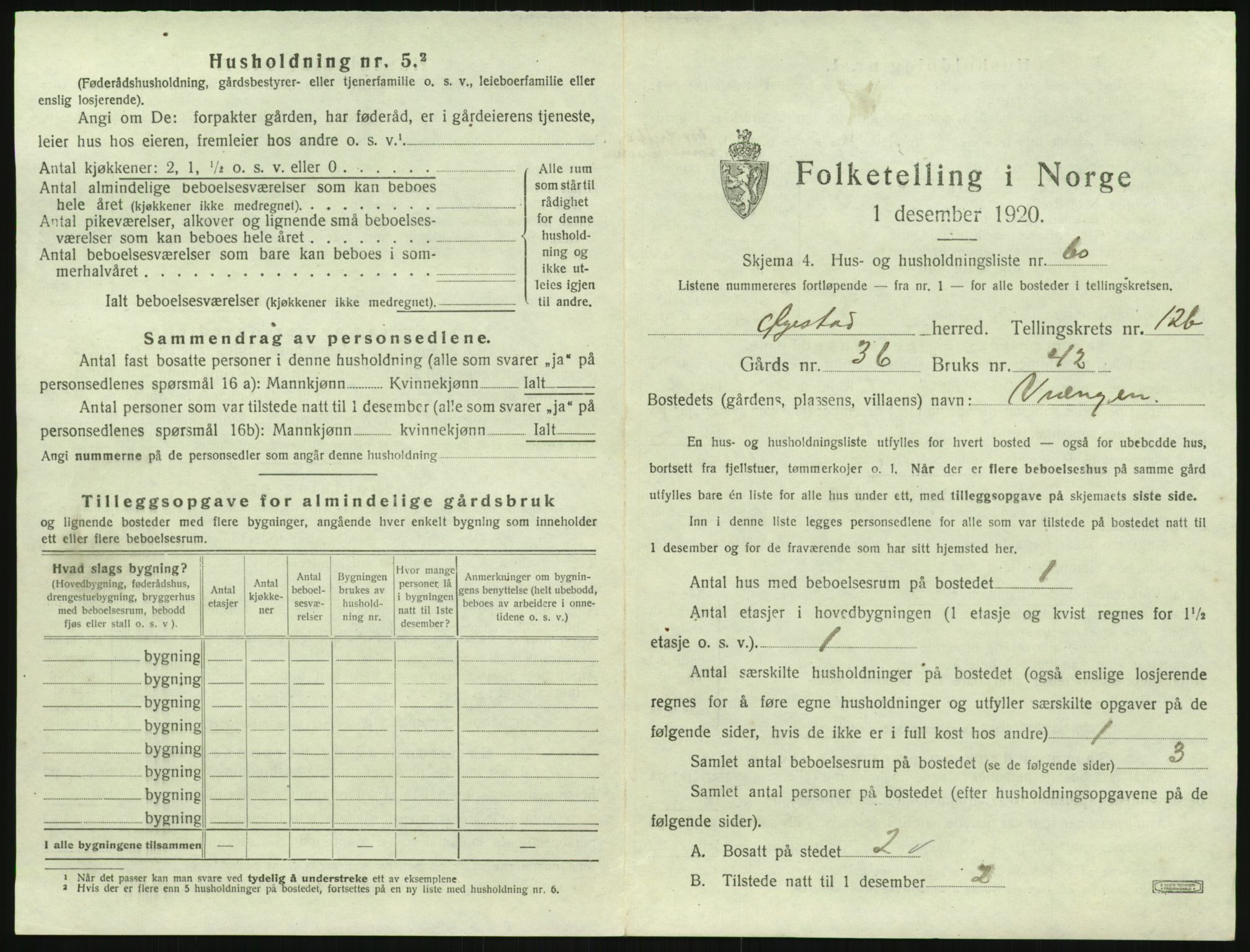 SAK, 1920 census for Øyestad, 1920, p. 1334