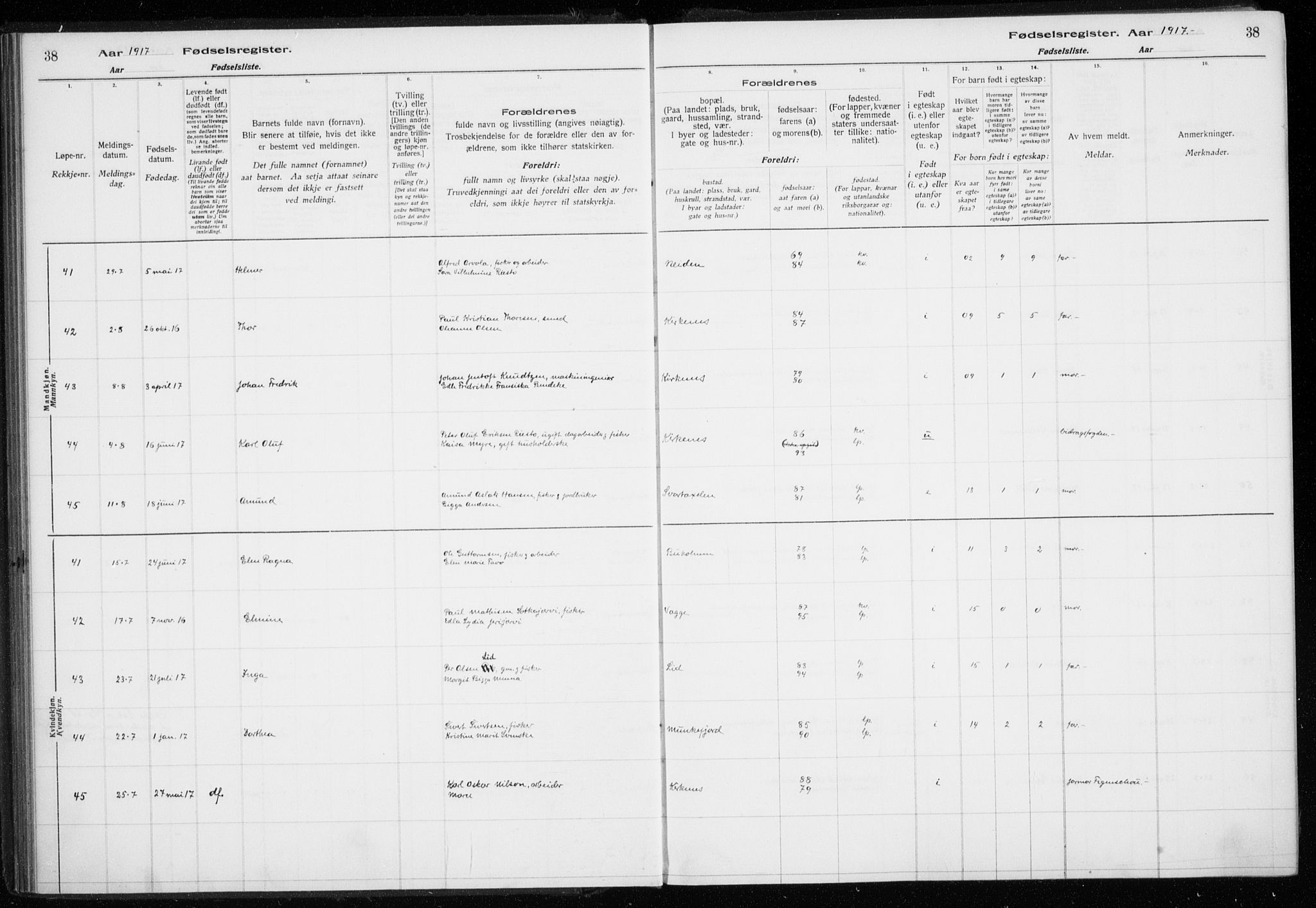 Sør-Varanger sokneprestkontor, AV/SATØ-S-1331/I/Ia/L0016: Birth register no. 16, 1915-1925, p. 38