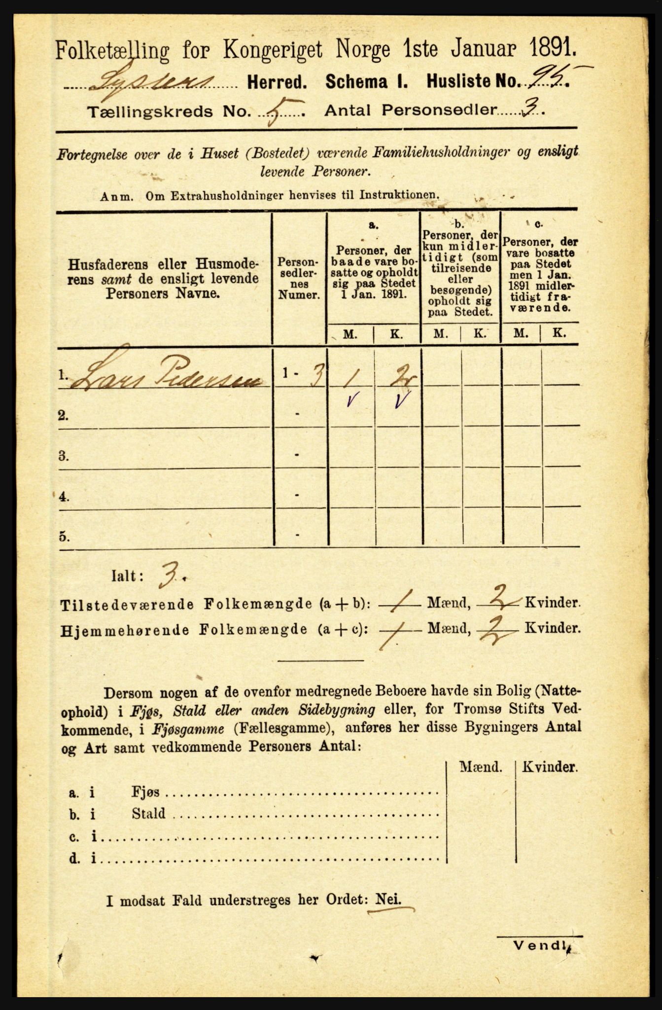 RA, 1891 census for 1426 Luster, 1891, p. 1582