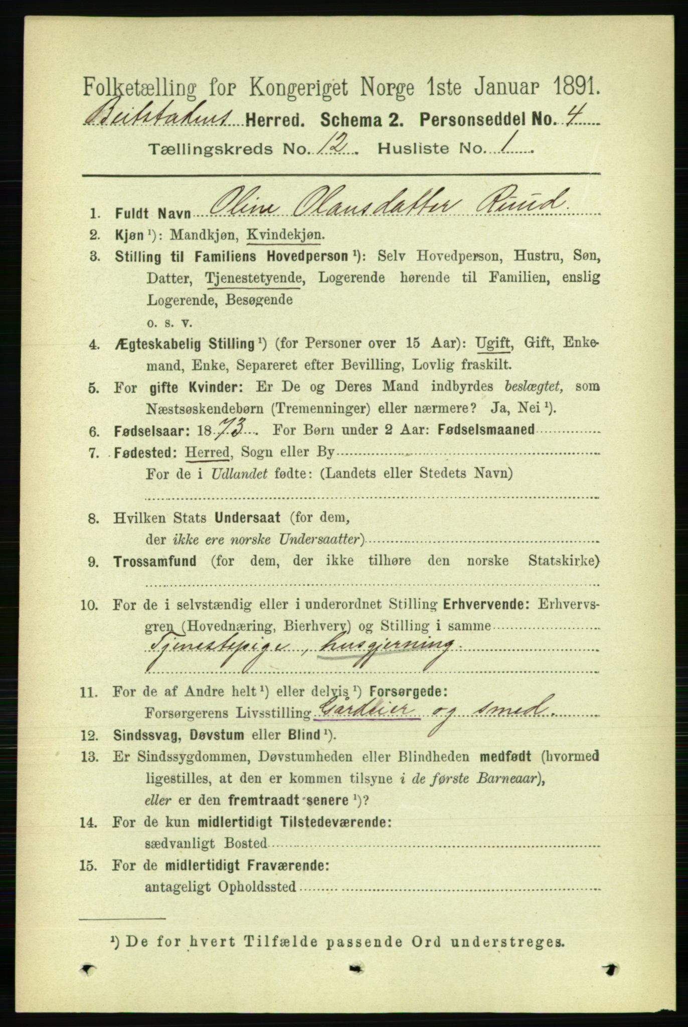 RA, 1891 census for 1727 Beitstad, 1891, p. 3369