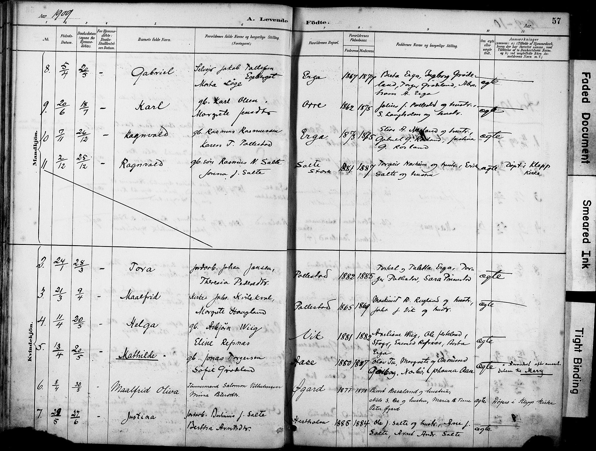 Klepp sokneprestkontor, AV/SAST-A-101803/001/3/30BA/L0007: Parish register (official) no. A 8, 1886-1912, p. 57