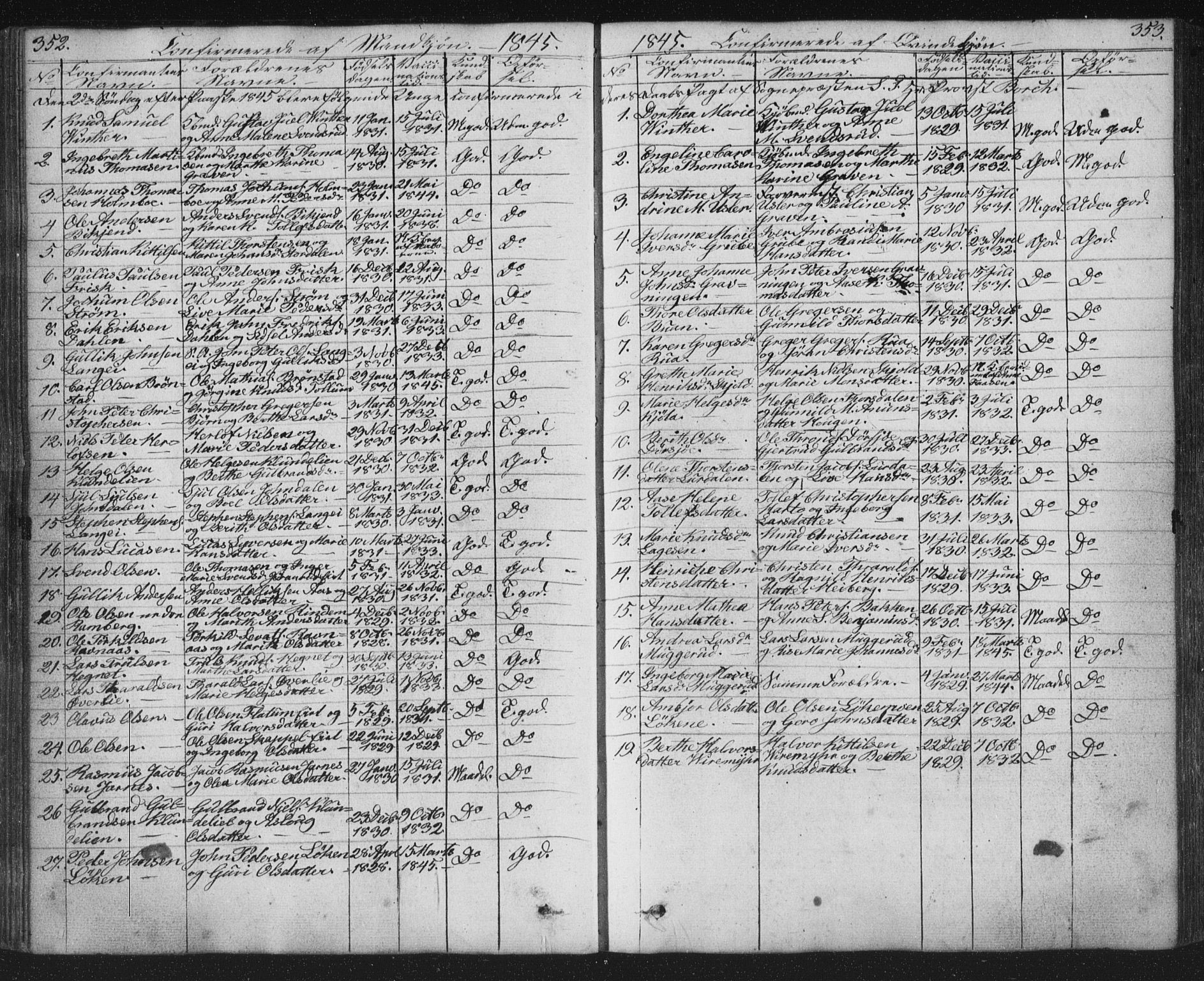Kongsberg kirkebøker, AV/SAKO-A-22/G/Ga/L0002: Parish register (copy) no. 2, 1839-1858, p. 352-353