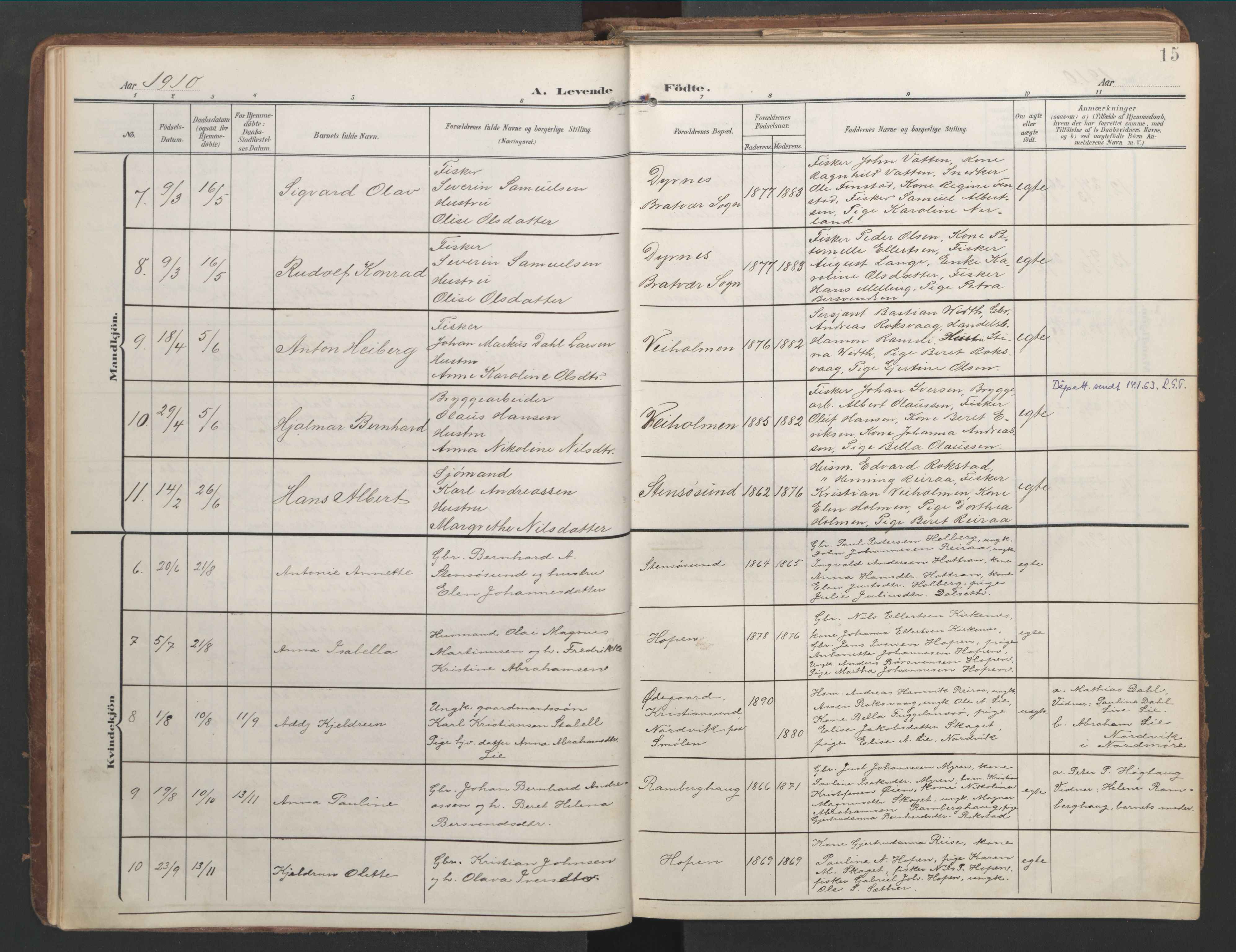 Ministerialprotokoller, klokkerbøker og fødselsregistre - Møre og Romsdal, AV/SAT-A-1454/583/L0955: Parish register (official) no. 583A02, 1907-1926, p. 15
