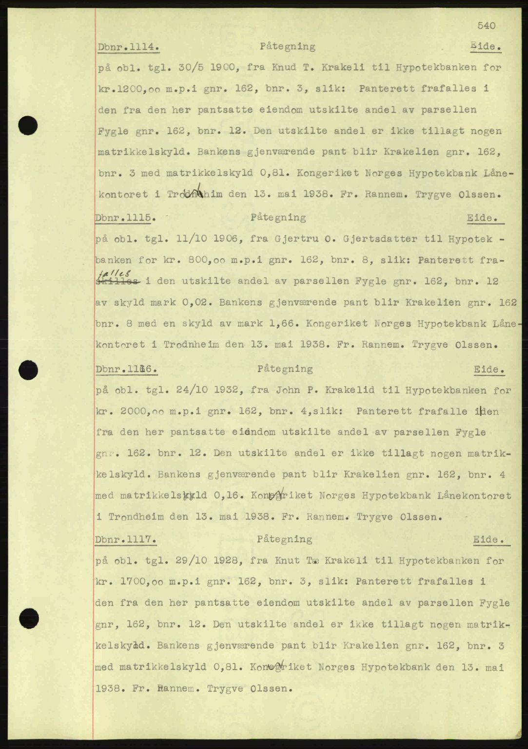 Nordmøre sorenskriveri, AV/SAT-A-4132/1/2/2Ca: Mortgage book no. C80, 1936-1939, Diary no: : 1114/1938