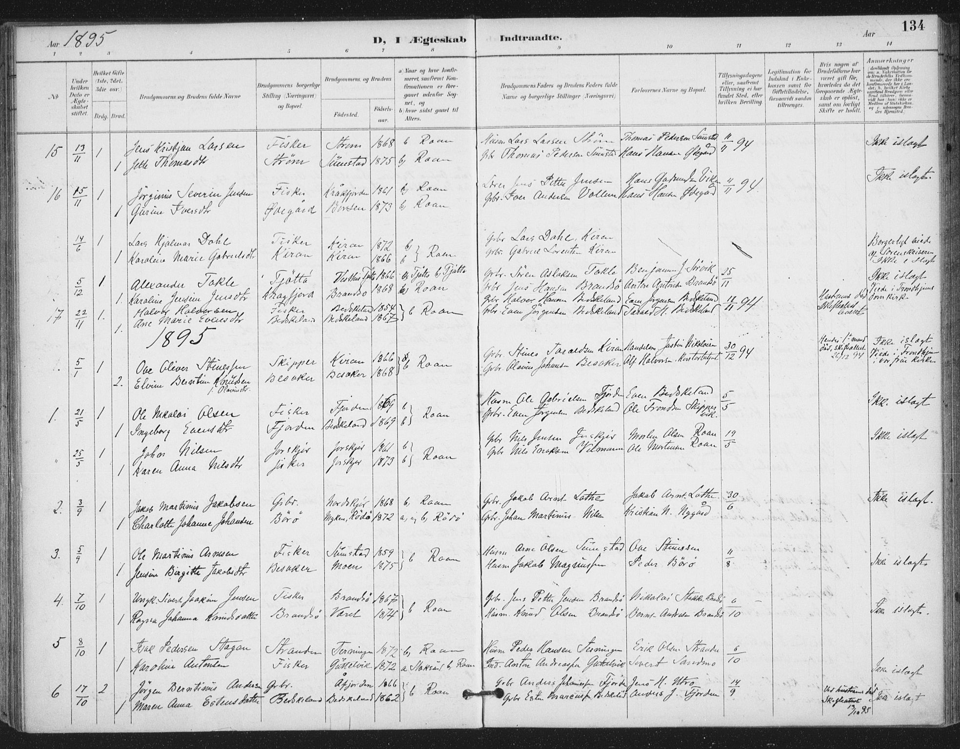 Ministerialprotokoller, klokkerbøker og fødselsregistre - Sør-Trøndelag, SAT/A-1456/657/L0708: Parish register (official) no. 657A09, 1894-1904, p. 134