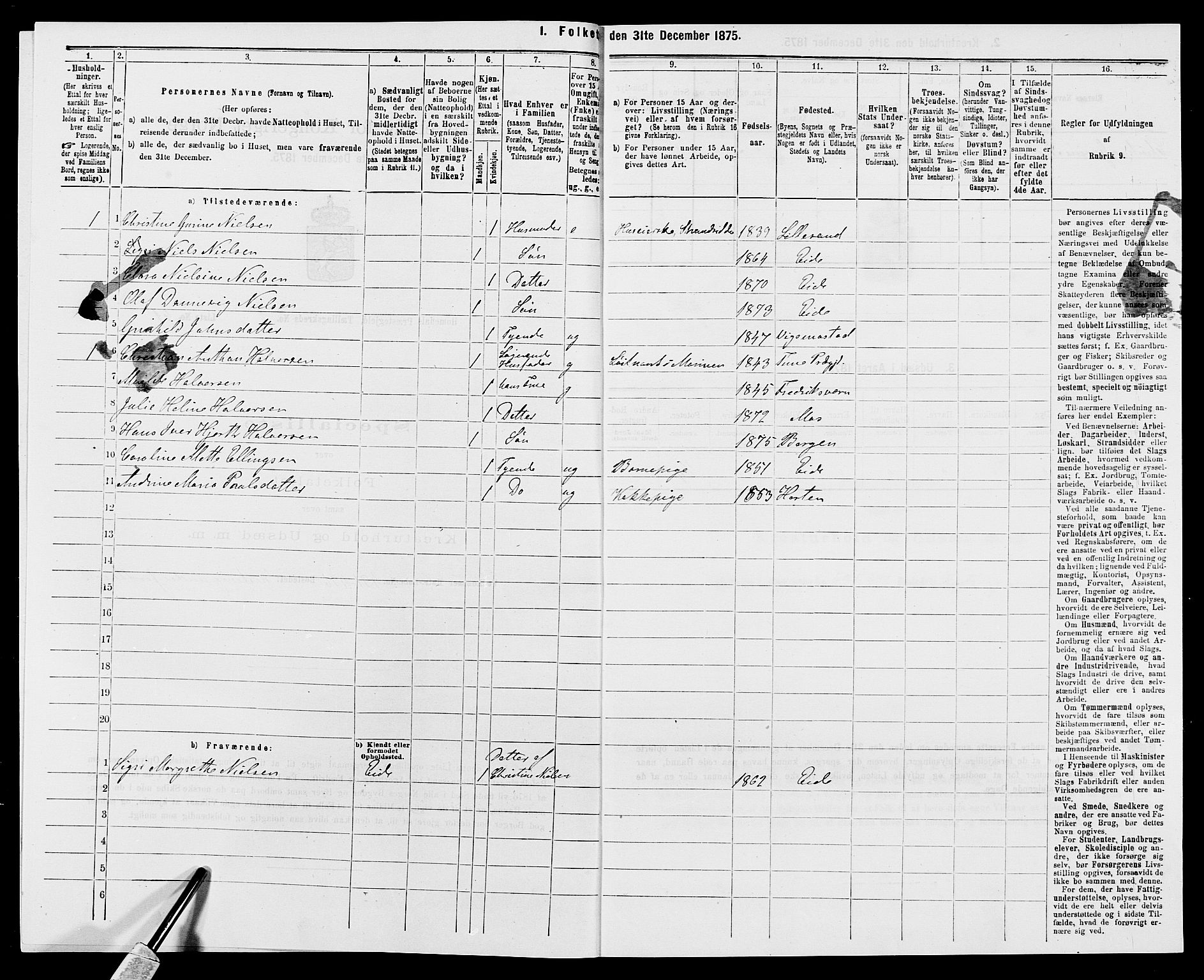 SAK, 1875 census for 0924P Homedal, 1875, p. 213