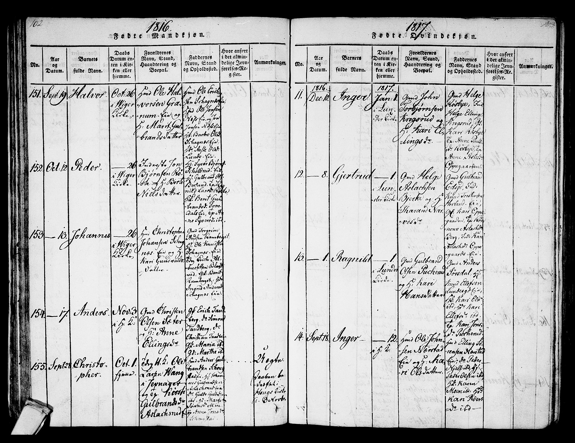 Norderhov kirkebøker, AV/SAKO-A-237/F/Fa/L0008: Parish register (official) no. 8, 1814-1833, p. 102-103