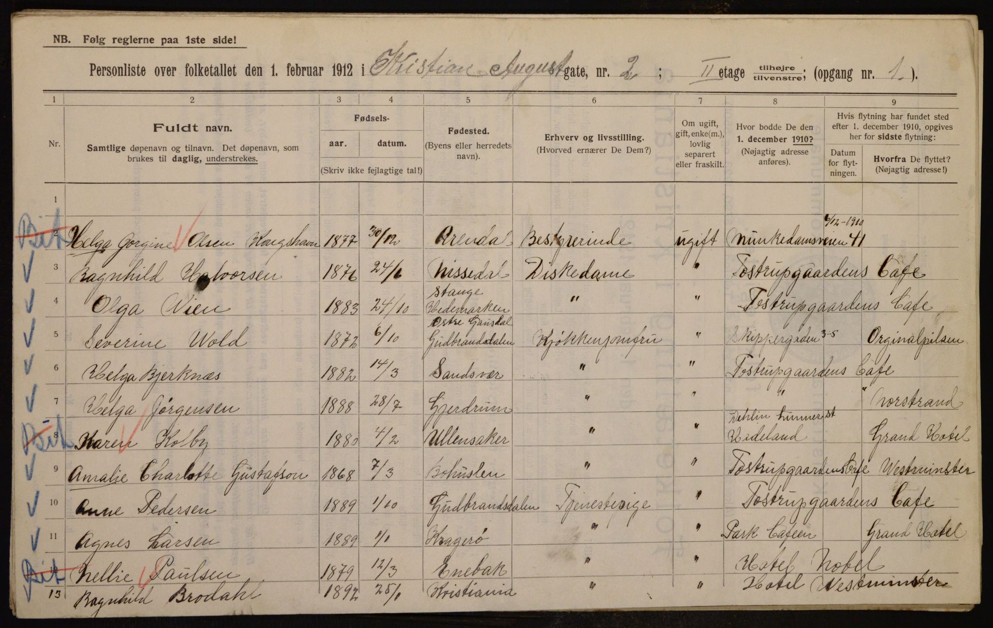 OBA, Municipal Census 1912 for Kristiania, 1912, p. 54195