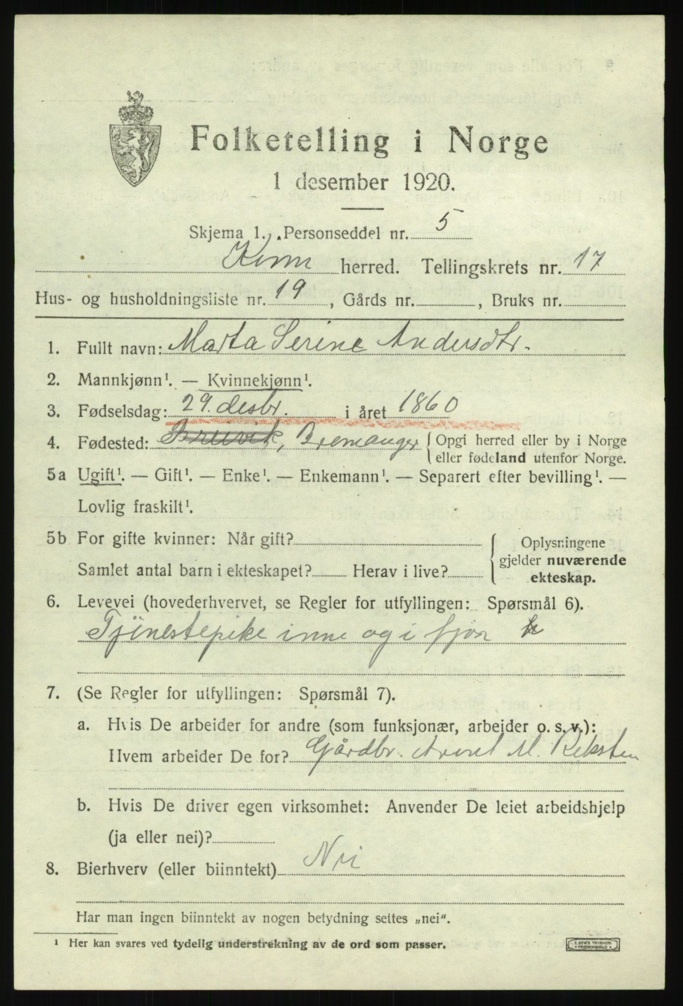 SAB, 1920 census for Kinn, 1920, p. 6307