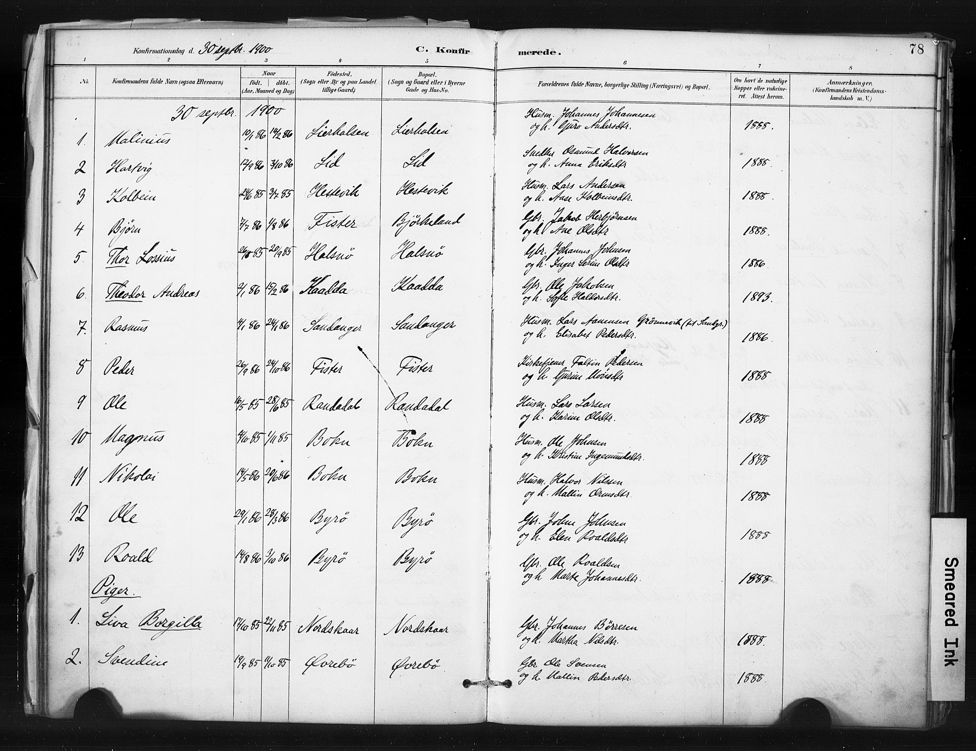 Hjelmeland sokneprestkontor, AV/SAST-A-101843/01/IV/L0015: Parish register (official) no. A 15, 1887-1910, p. 78