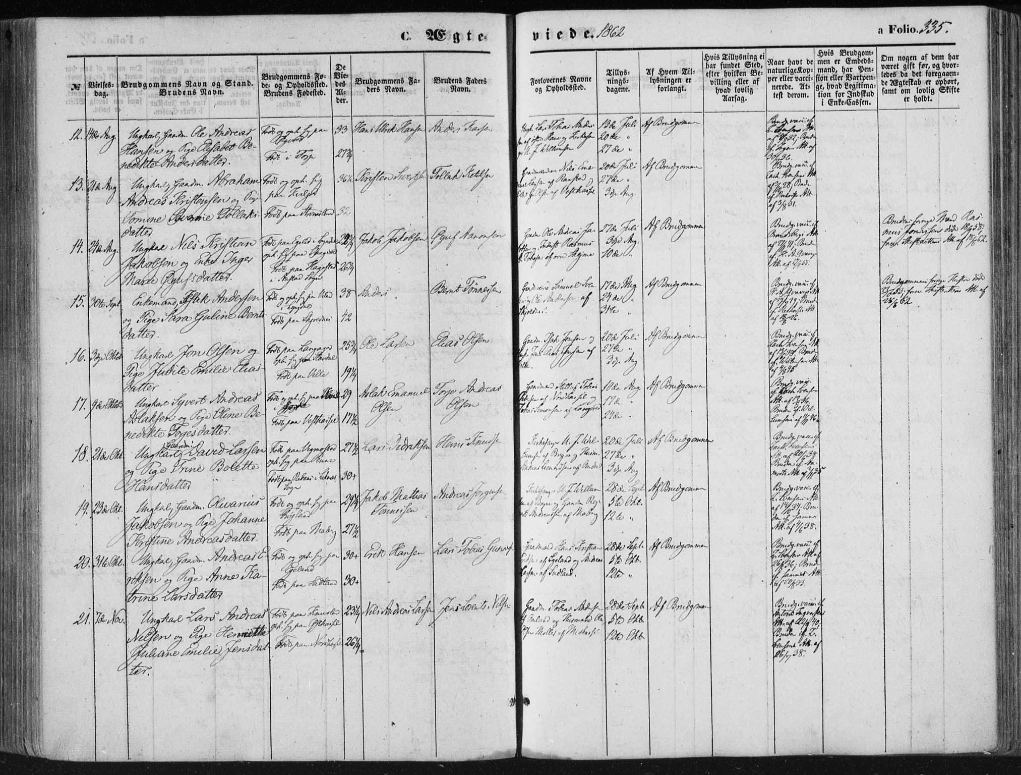 Lista sokneprestkontor, AV/SAK-1111-0027/F/Fa/L0011: Parish register (official) no. A 11, 1861-1878, p. 335