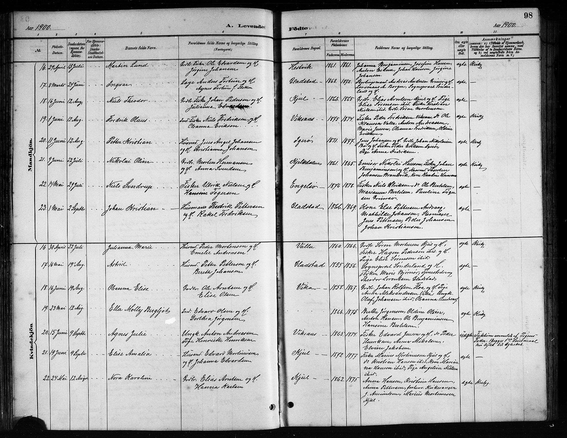 Ministerialprotokoller, klokkerbøker og fødselsregistre - Nordland, AV/SAT-A-1459/816/L0253: Parish register (copy) no. 816C03, 1886-1905, p. 98