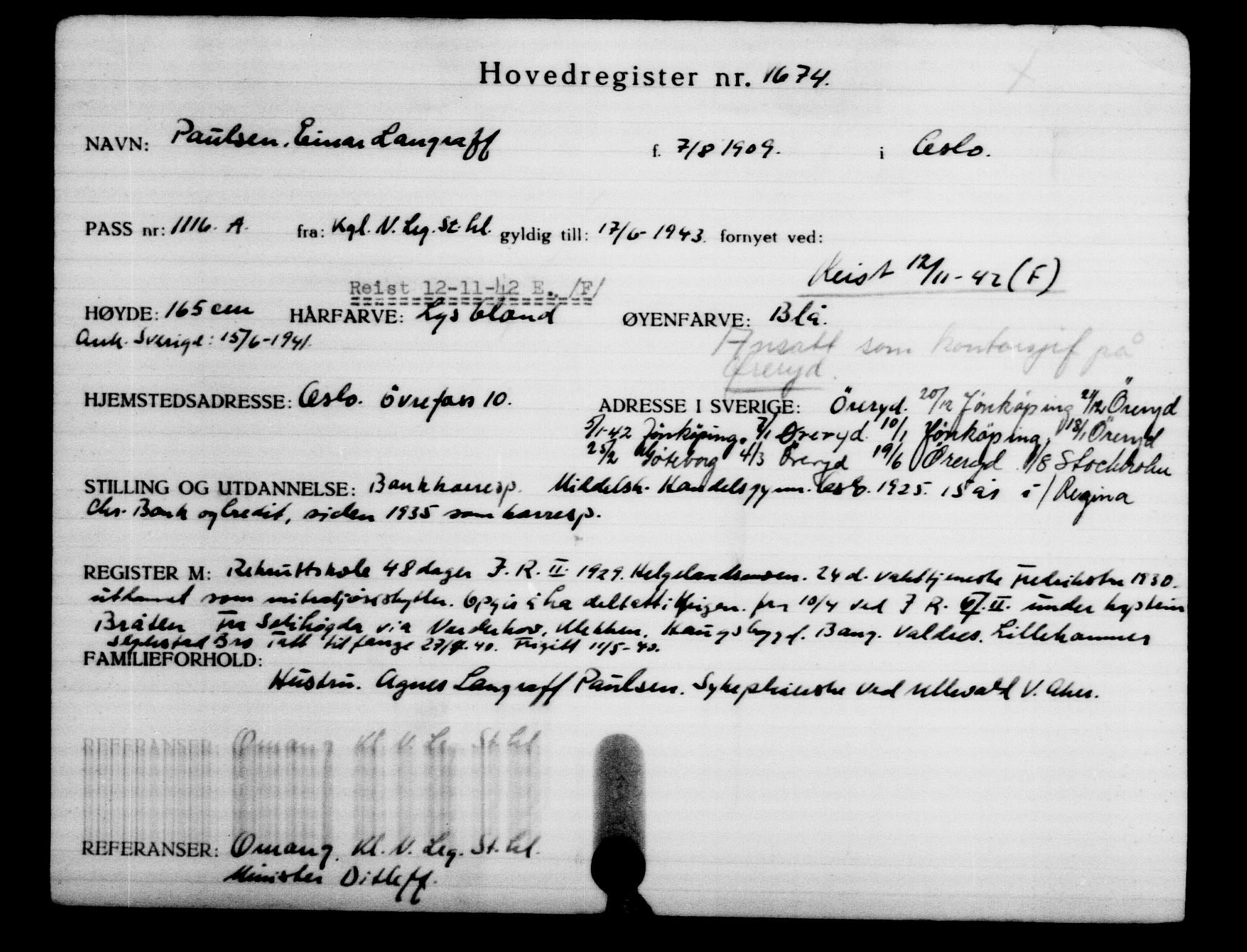 Den Kgl. Norske Legasjons Flyktningskontor, RA/S-6753/V/Va/L0002: Kjesäterkartoteket.  Flyktningenr. 1001-2000, 1940-1945, p. 954